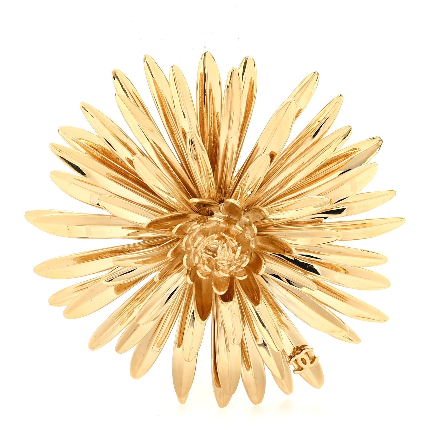 Metal Flower CC Brooch Gold
