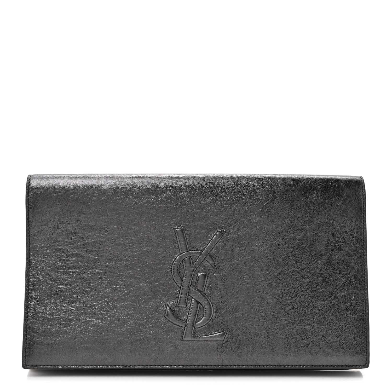 Metallic Calfskin Large Belle De Jour Clutch Dark Silver