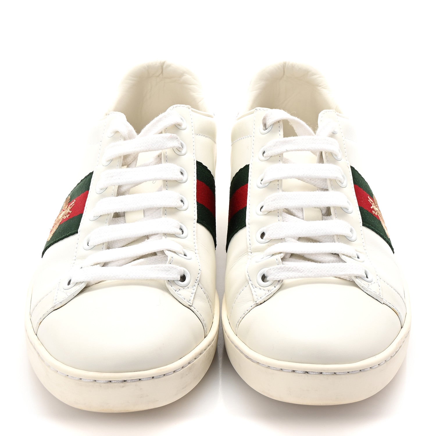 Calfskin Ayers Bee Embroidered Womens Ace Sneakers 37.5 White Green