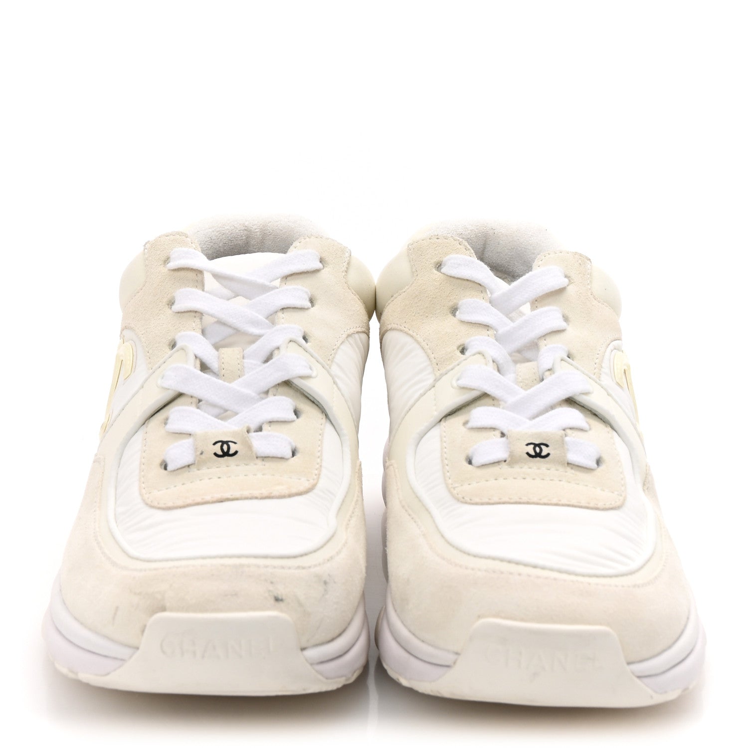 Suede Calfskin Fabric CC Sneakers 38 White