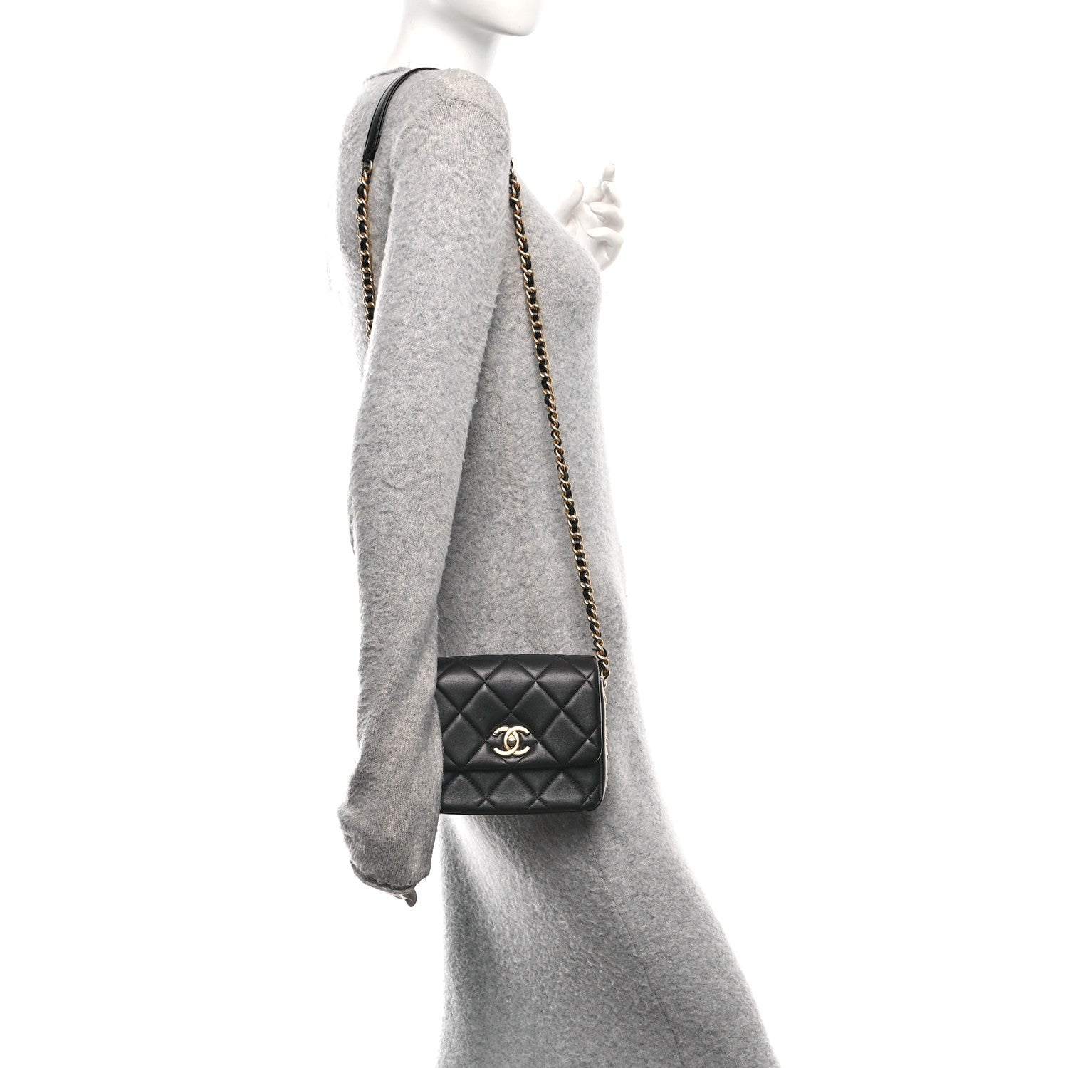 Lambskin Quilted Mini Side Note Flap Black
