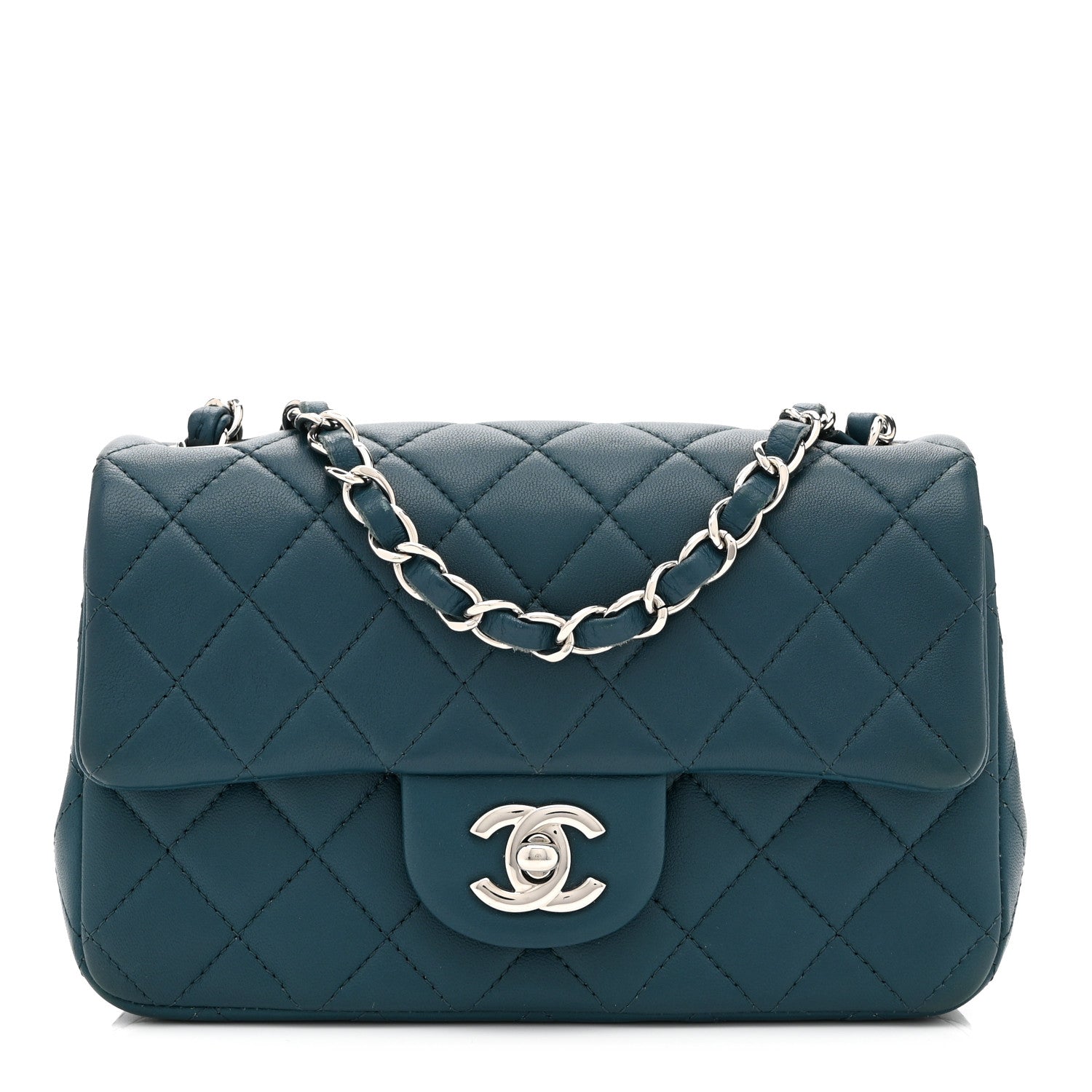 Lambskin Quilted Mini Rectangular Flap Dark Blue