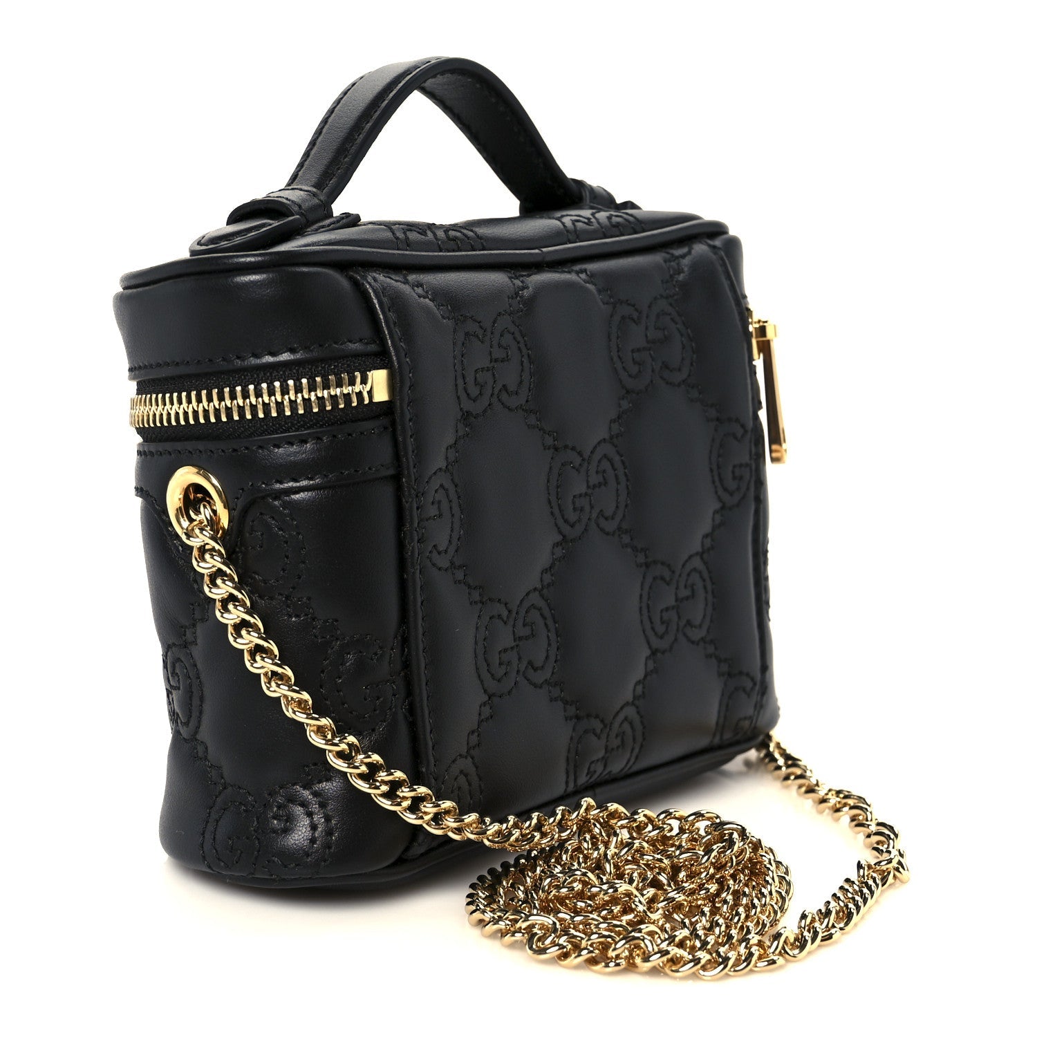 Calfskin GG Matelasse Mini Top Handle Bag Black