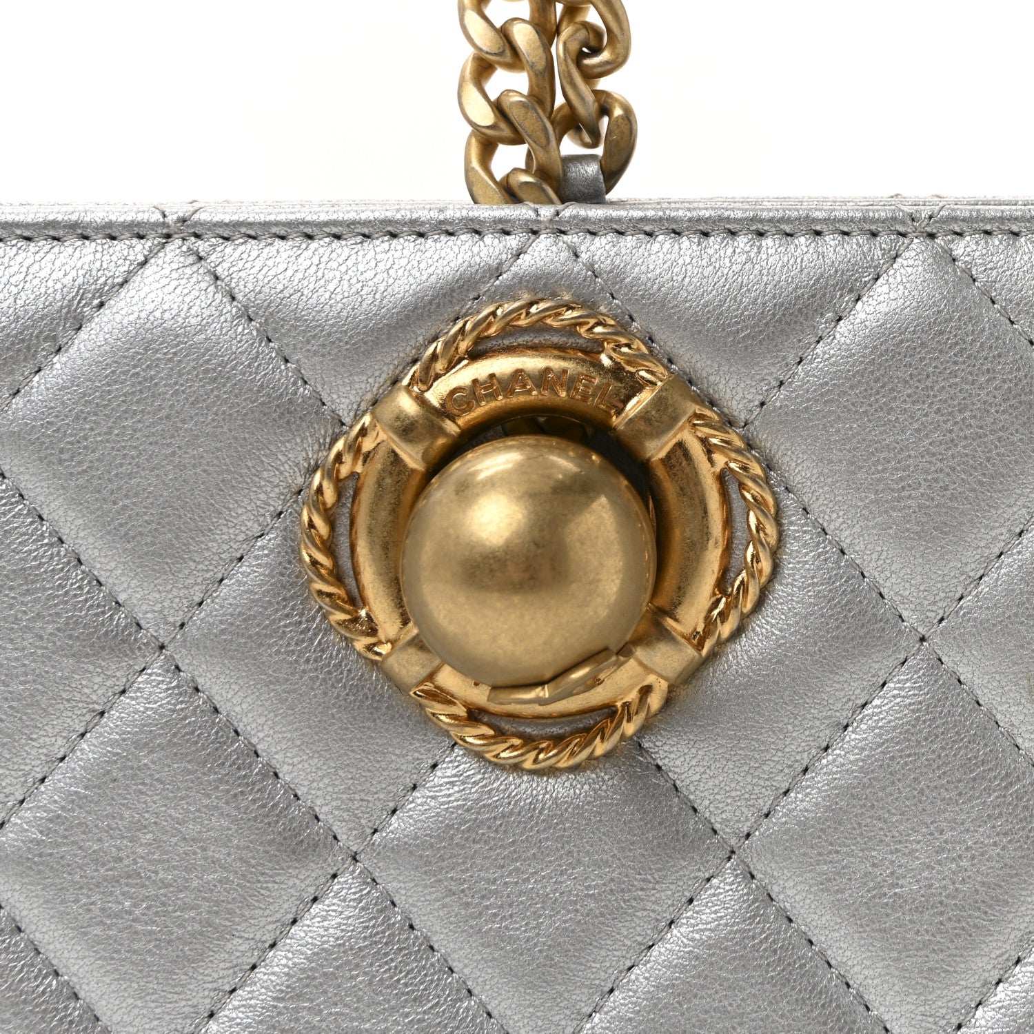 Metallic Lambskin Quilted Evening By The Sea Clutch Silver