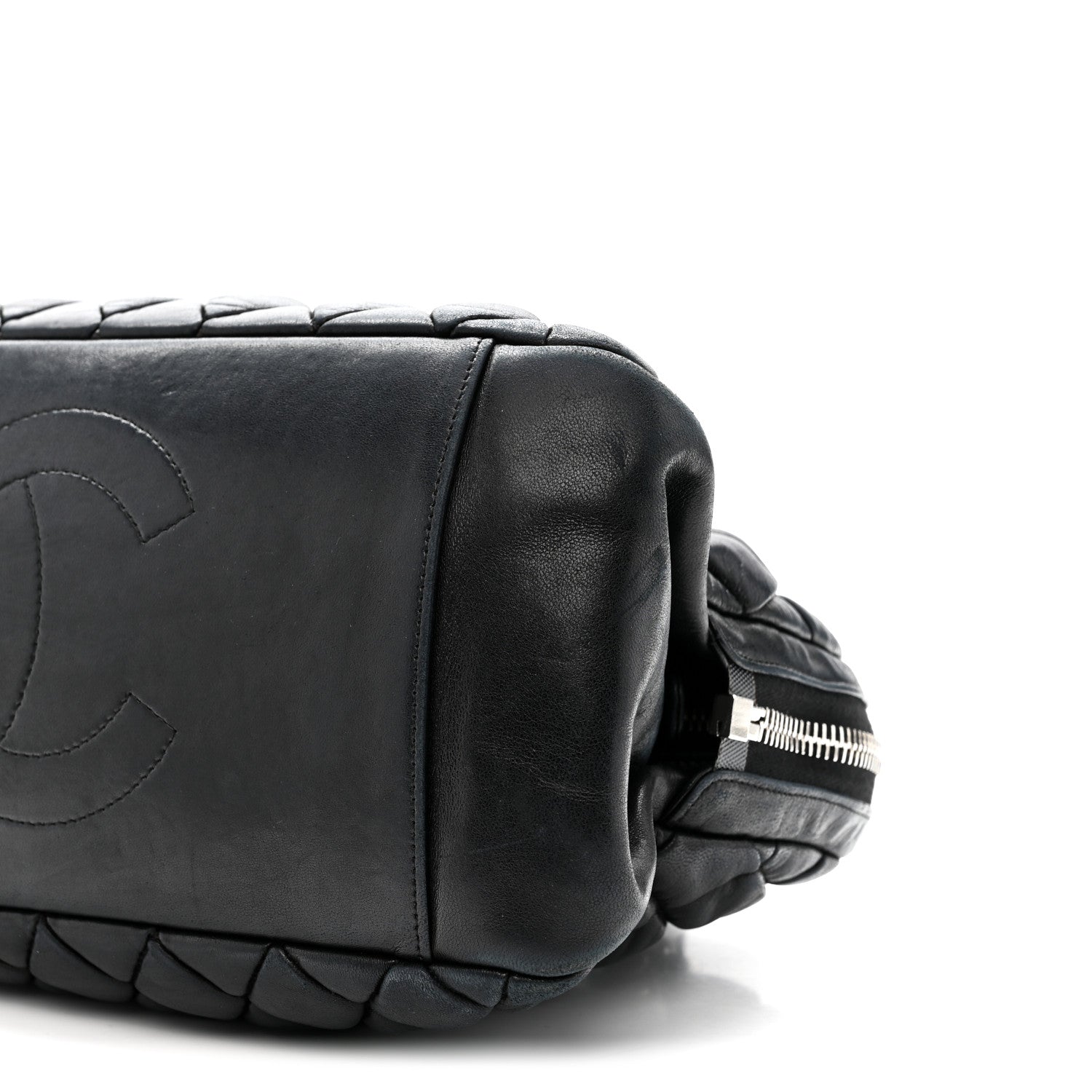 Lambskin Bubble Quilt Small Double Bowling Bag Black