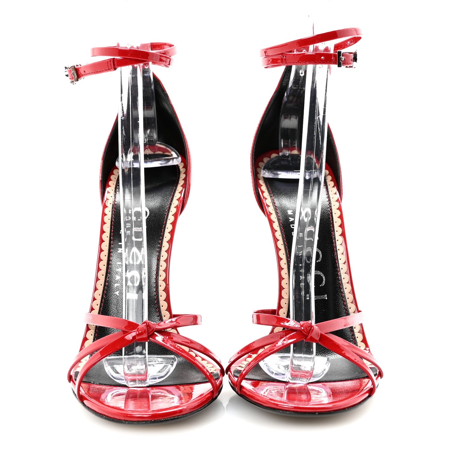 Patent Crystal Double G Ankle Wrap Sandals 37 Red