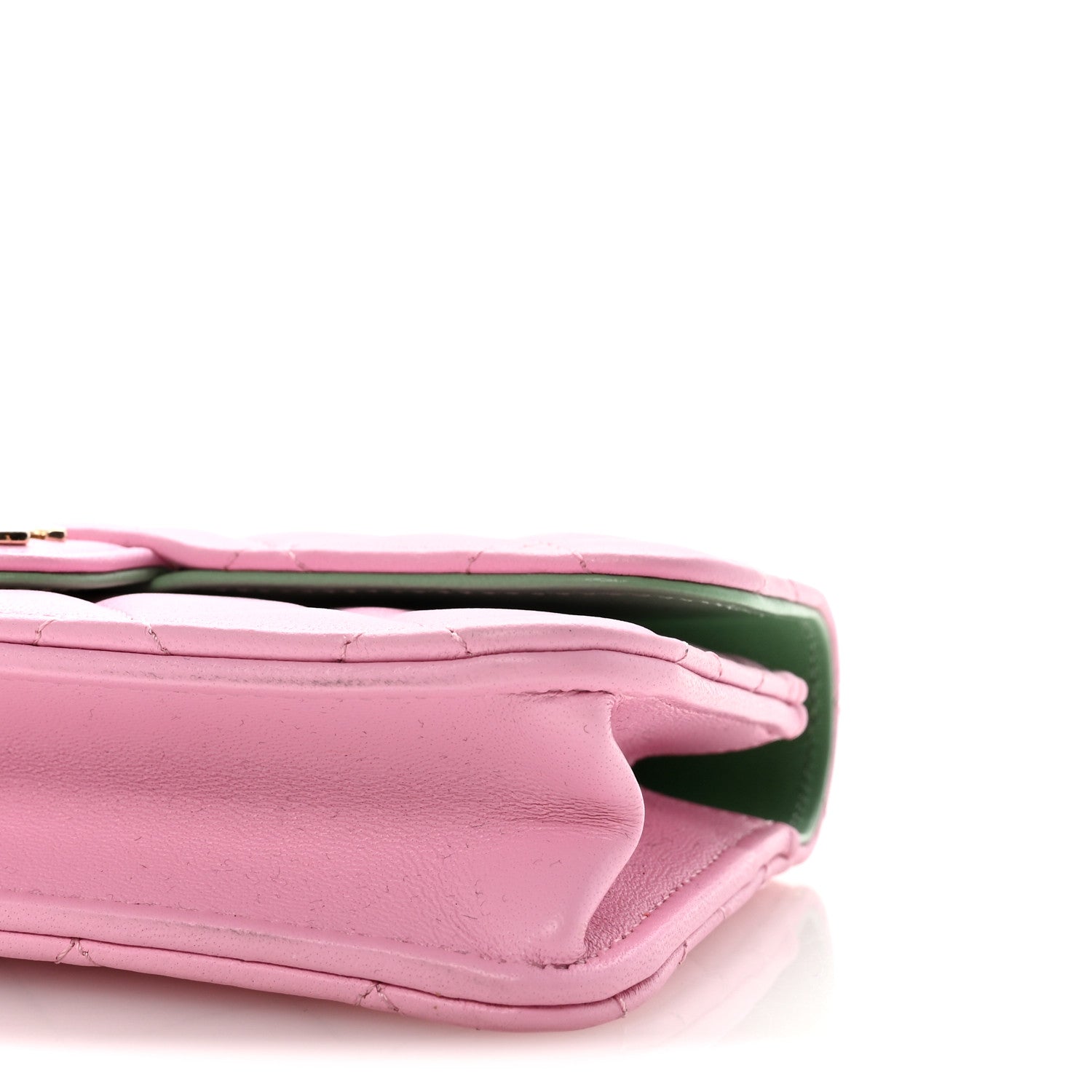 Lambskin Quilted Flap Phone Holder With Chain Lilac Light Green
