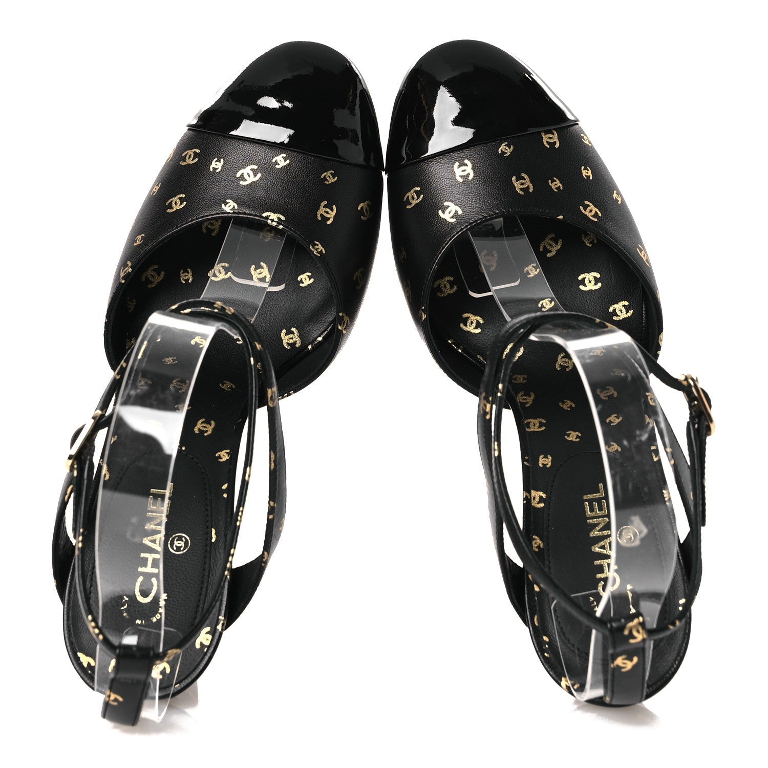 Printed Lambskin CC Platform Pumps 37.5 Black Gold