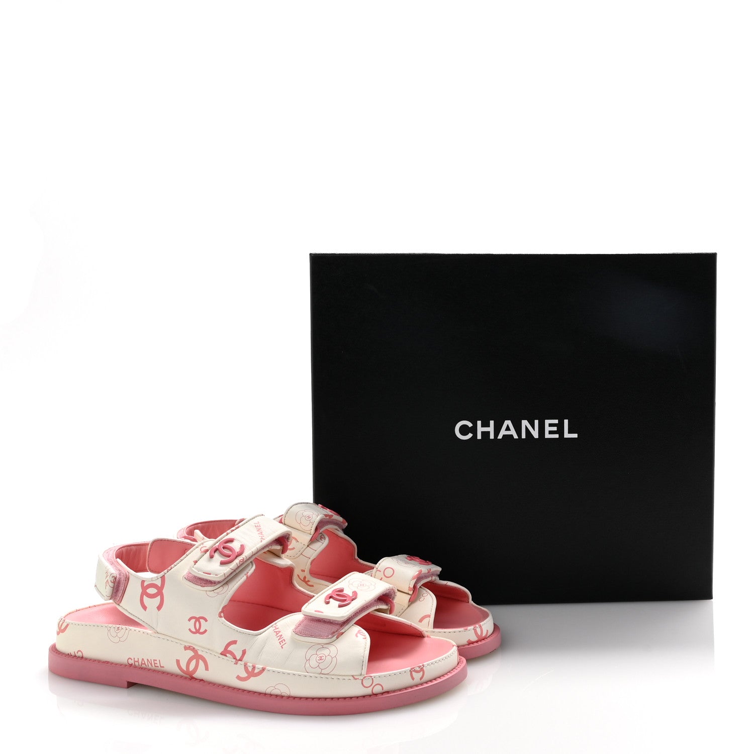 Lambskin Printed CC Velcro Dad Sandals 40 White Pink