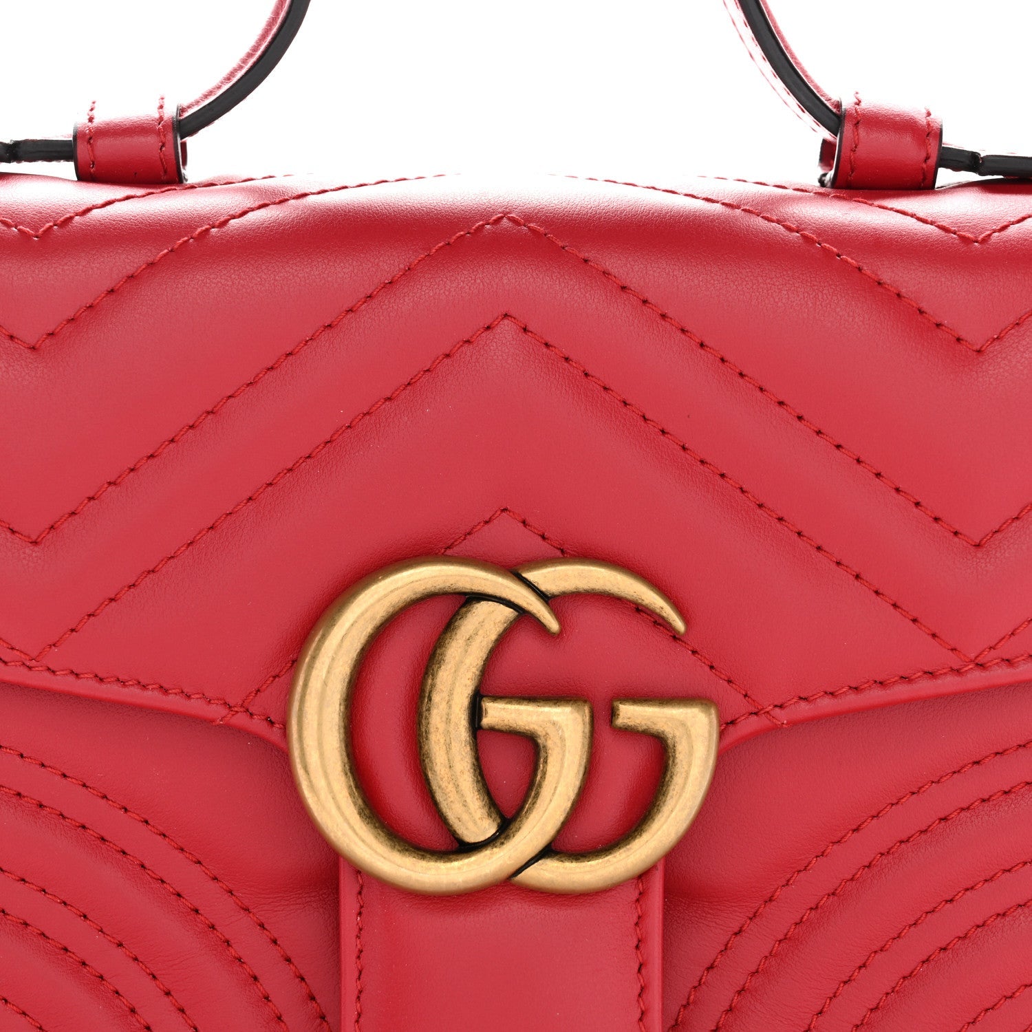 Calfskin Matelasse Mini GG Marmont Top Handle Shoulder Bag Hibiscus Red