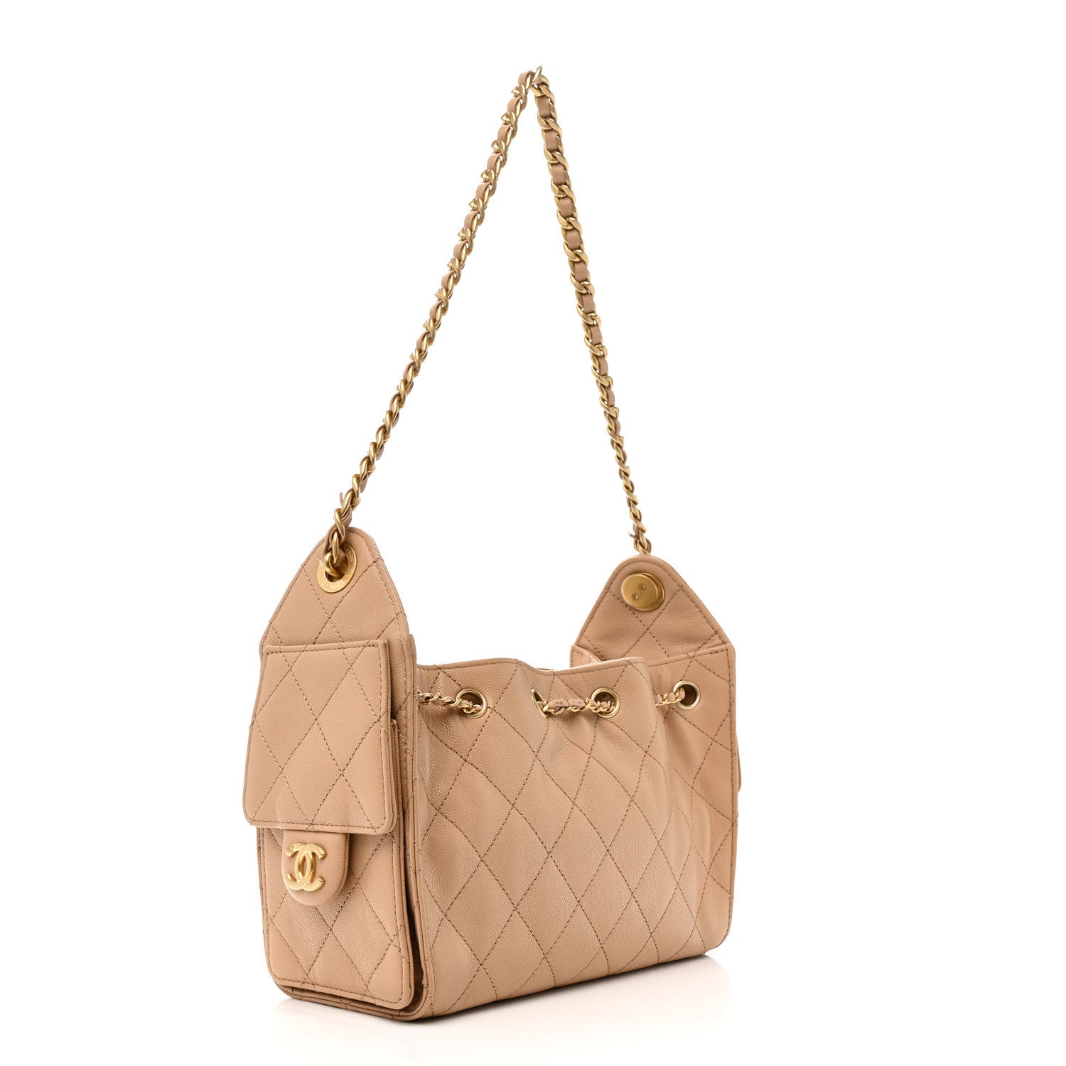 Caviar Quilted Mini Chanel 25 Handbag Beige