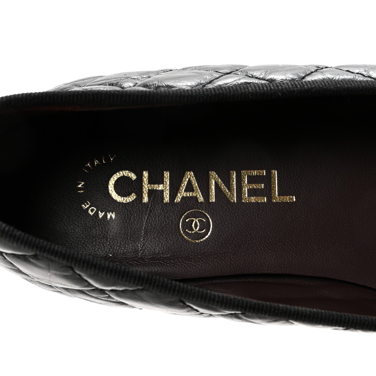 Aged Calfskin Quilted CC Cap Toe Ballerina Flats 39.5 Black