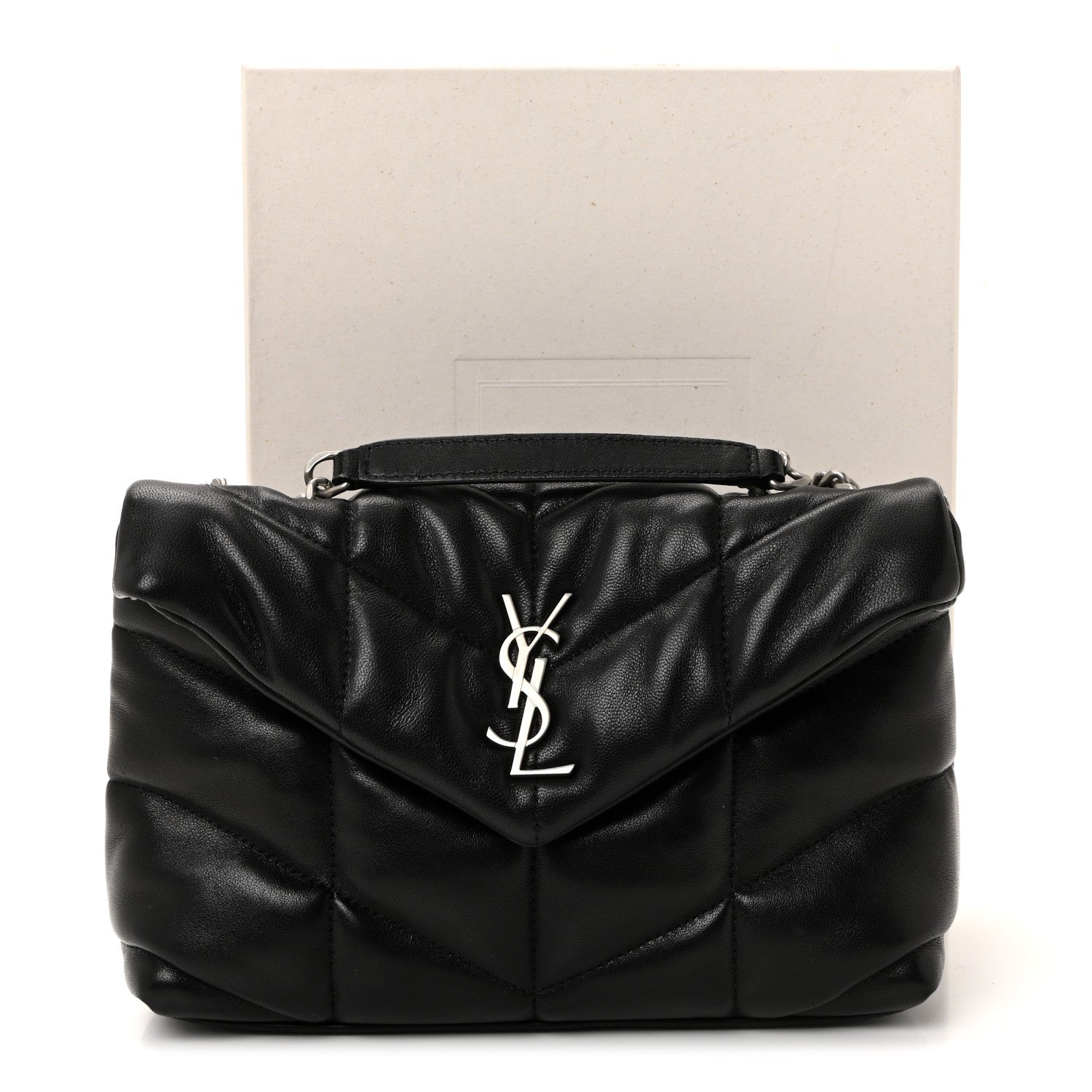 Lambskin Quilted Toy Loulou Puffer Monogram Chain Satchel Black