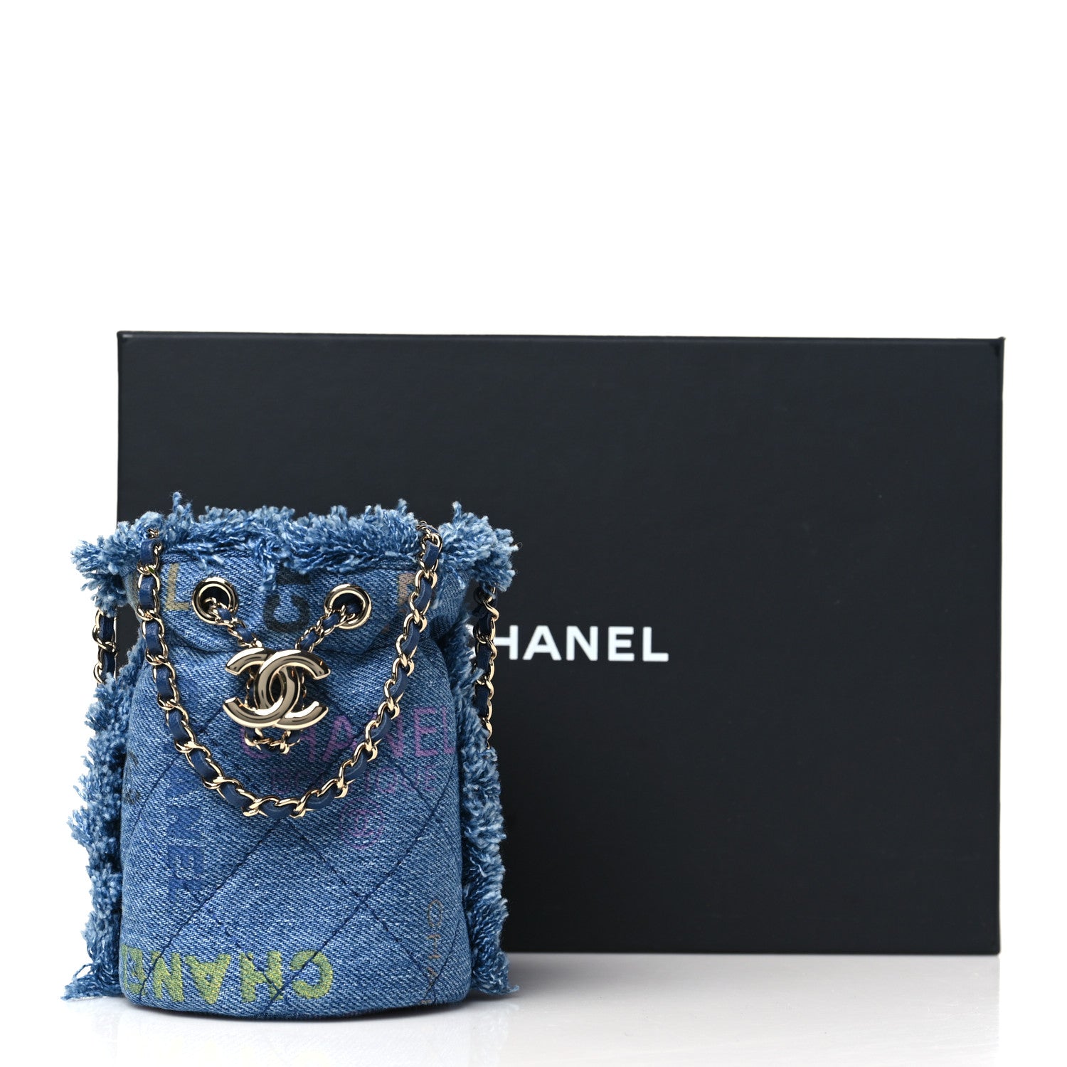 Denim Quilted Mood Mini Bucket With Chain Blue Multicolor