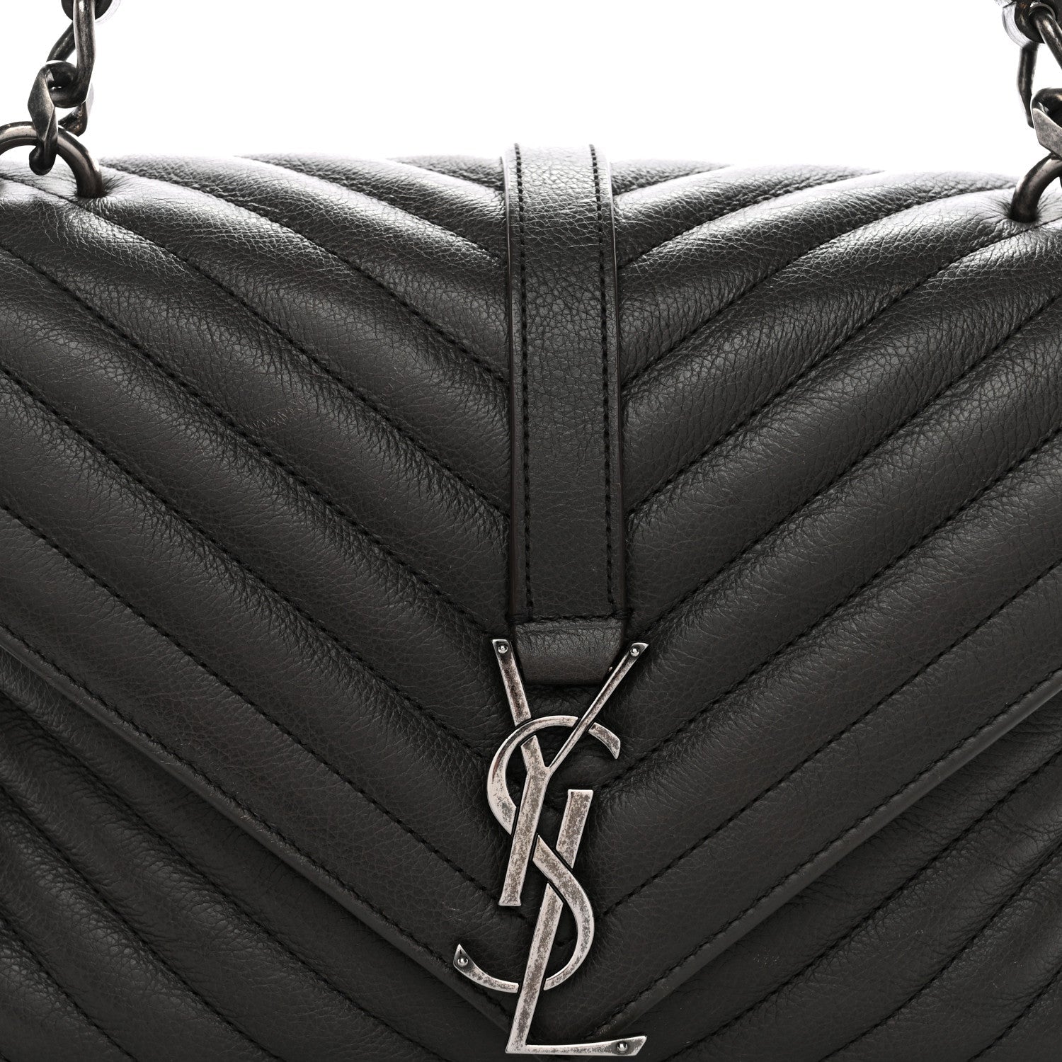 Sheepskin Matelasse Chevron Monogram Medium College Bag Asphalt