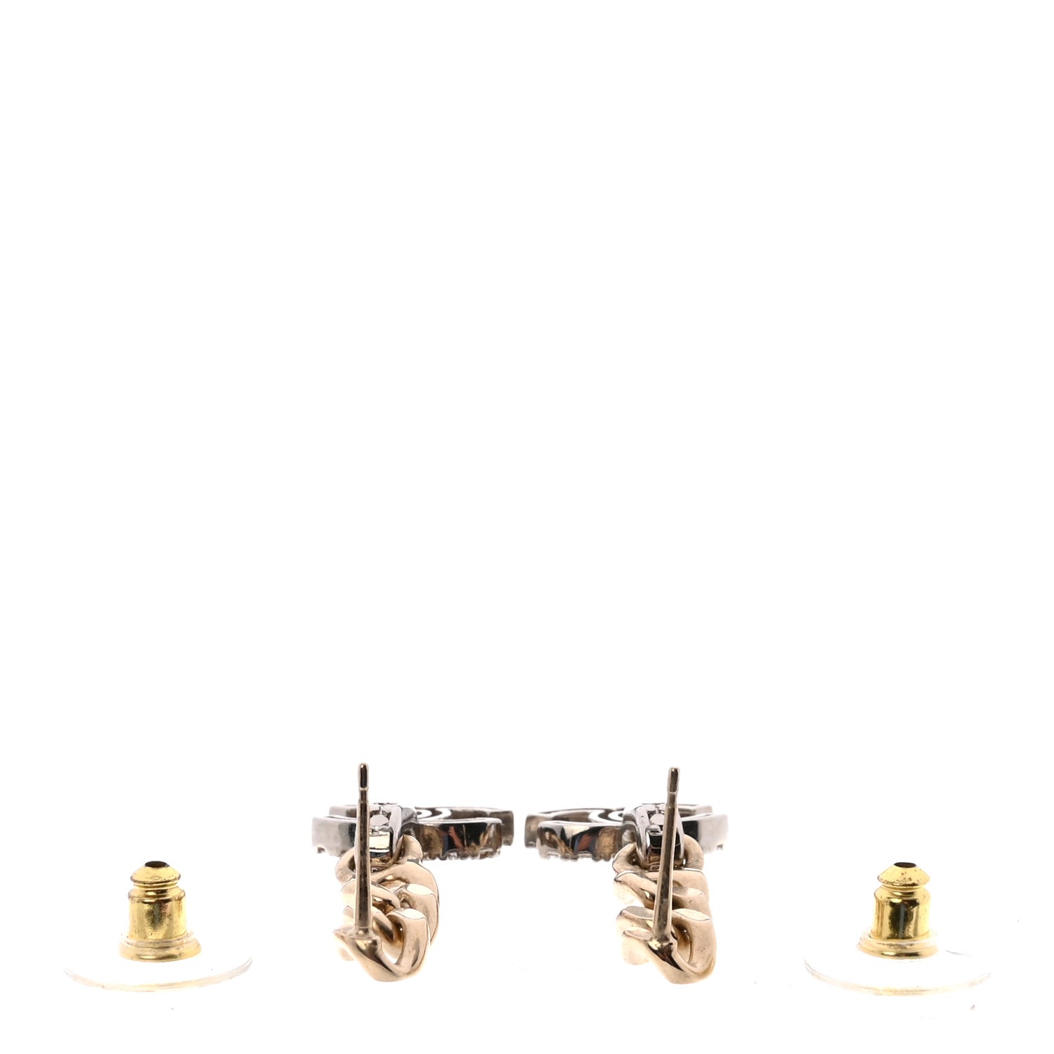 Metal Crystal CC Chain Drop Earrings Gold