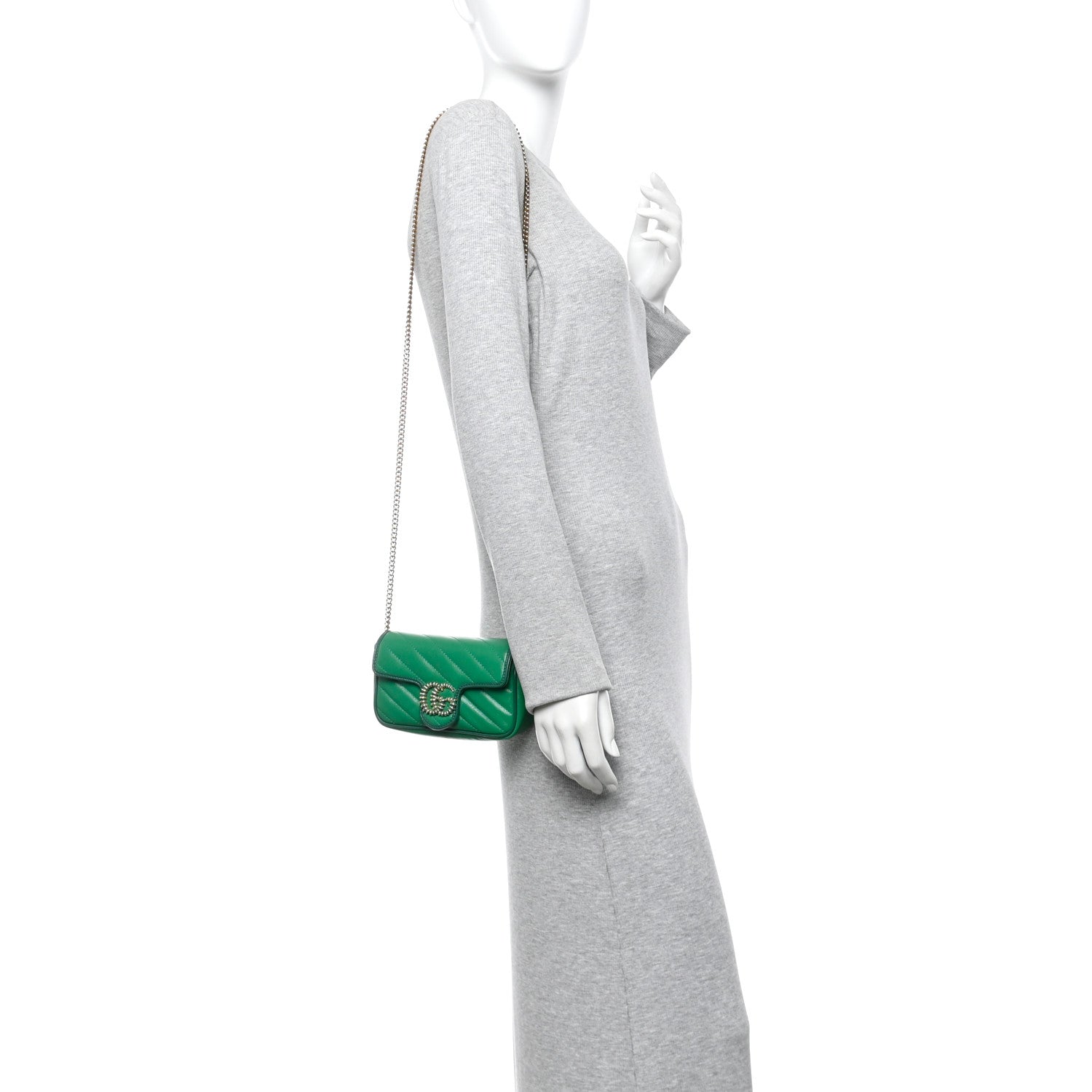 Azalea Calfskin Enamel Matelasse Diagonal Super Mini Torchon GG Marmont Shoulder Bag New Shamarock Emerald