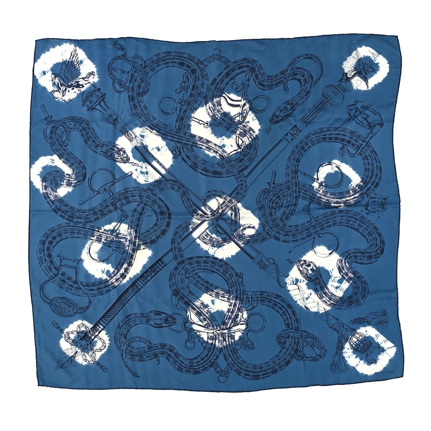 Silk Caducee Rock Tie and Dye Scarf 100 Blue Jean Marine