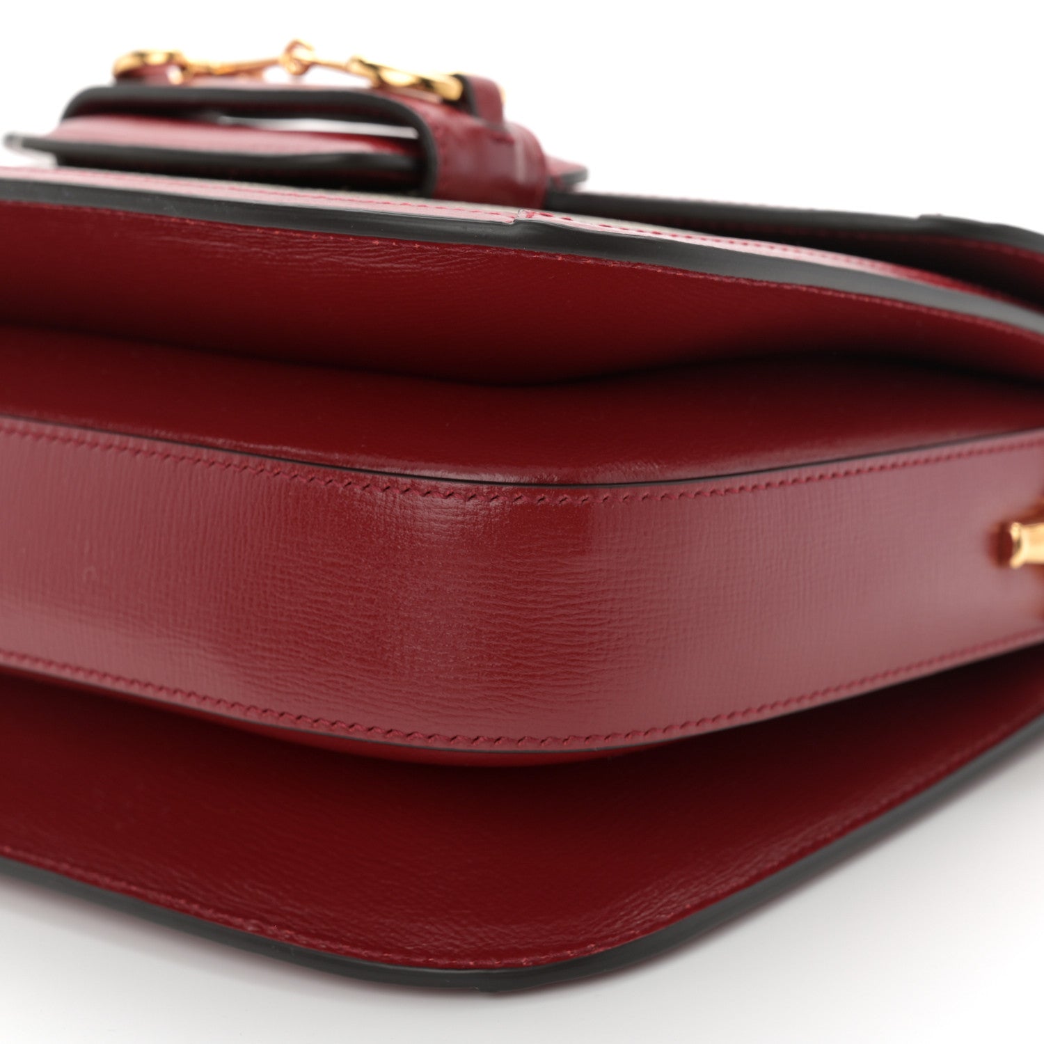 GG Supreme Monogram Azalea Calfskin Horsebit 1955 Shoulder Bag Beige Ebony New Cherry Red