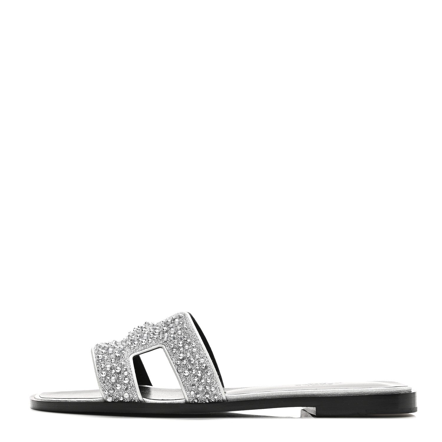 Velvet Goatskin Crystal Beads Oran Sandals 37 Gris Argente