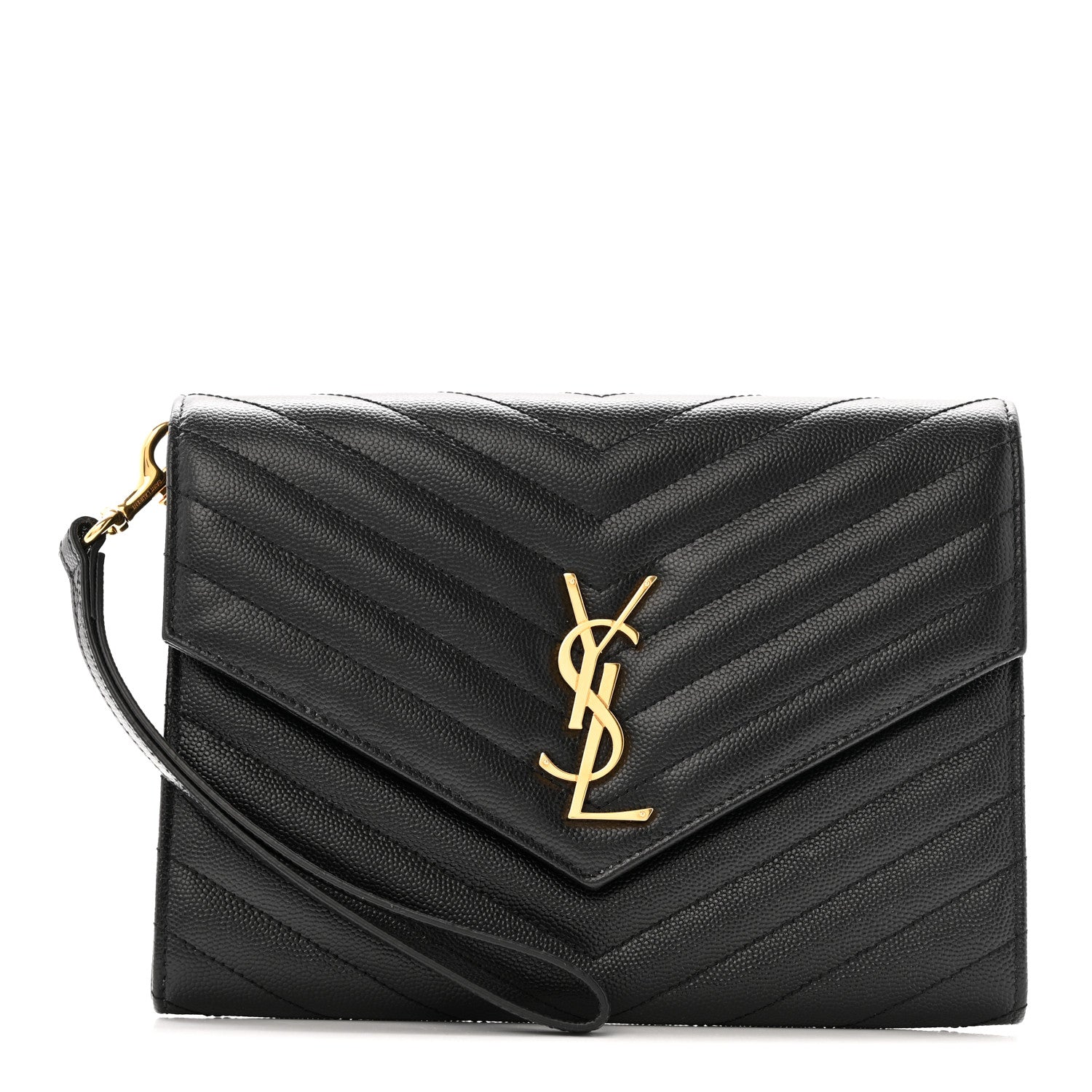 Grain De Poudre Matelasse Chevron Monogram Envelope Clutch Black