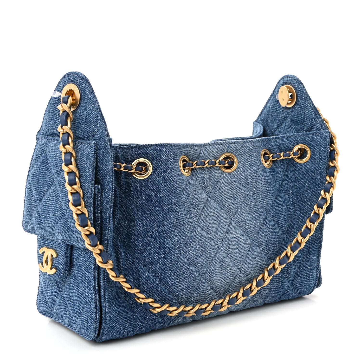 Washed Denim Quilted Mini Chanel 25 Handbag Blue