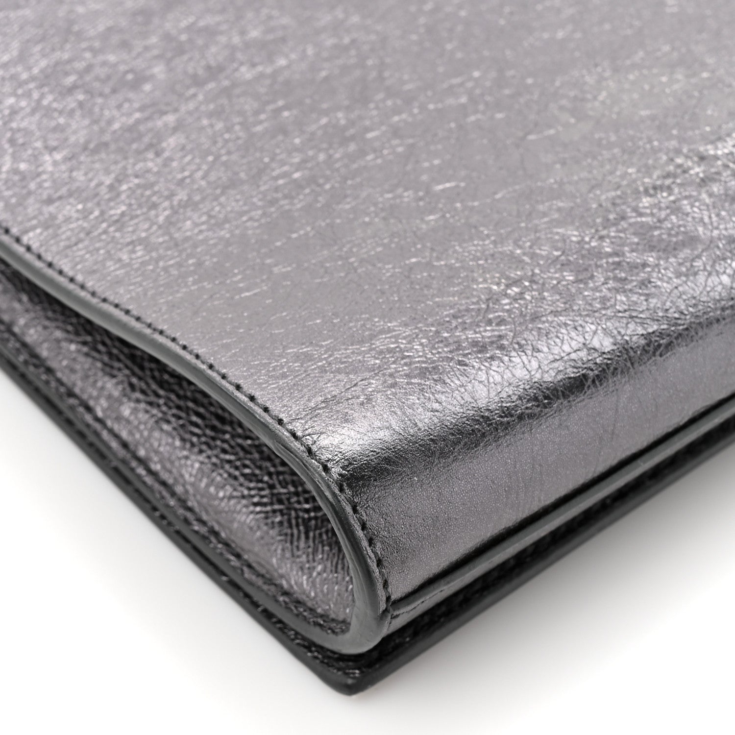 Metallic Calfskin Large Belle De Jour Clutch Dark Silver