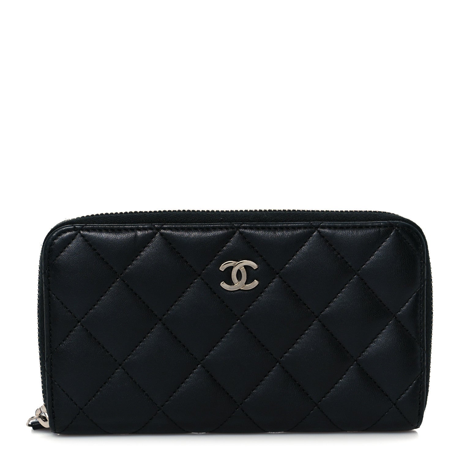 Lambskin Quilted Medium Zip Around Wallet Black