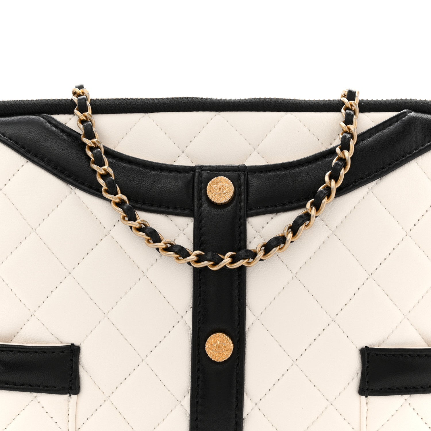 Lambskin Quilted Medium Girl Shoulder Bag White Black