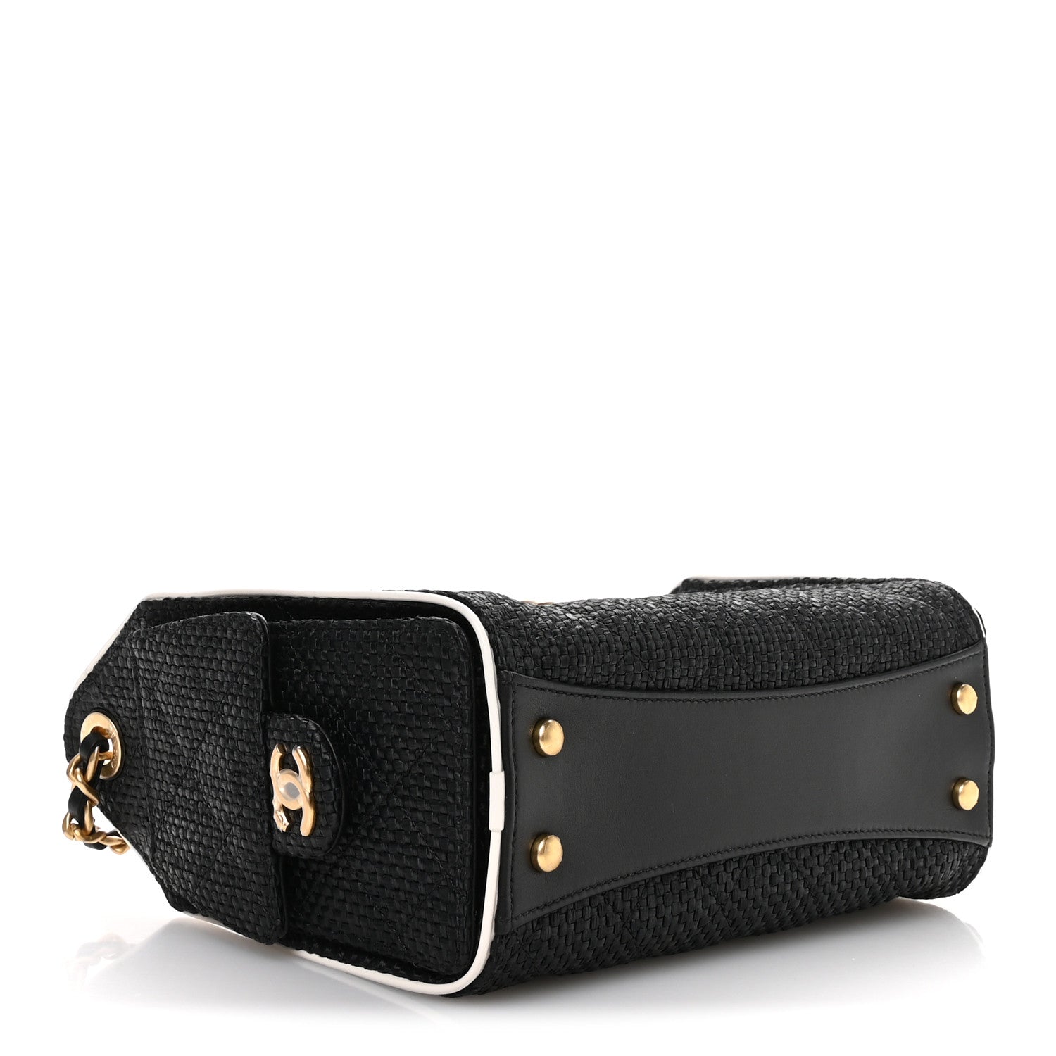 Braided Raffia Calfskin Mini Chanel 25 Handbag Black White