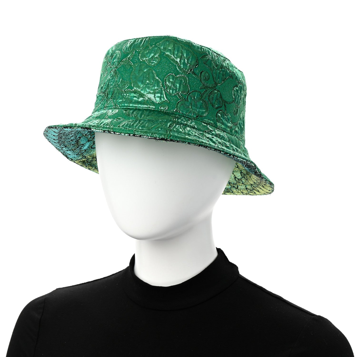 Canvas Lame GG Monogram Reversible Bucket Hat L Green