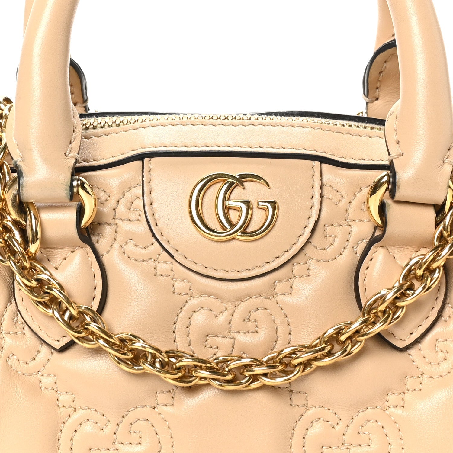 Calfskin GG Matelasse Mini Bowler Bag Naturale