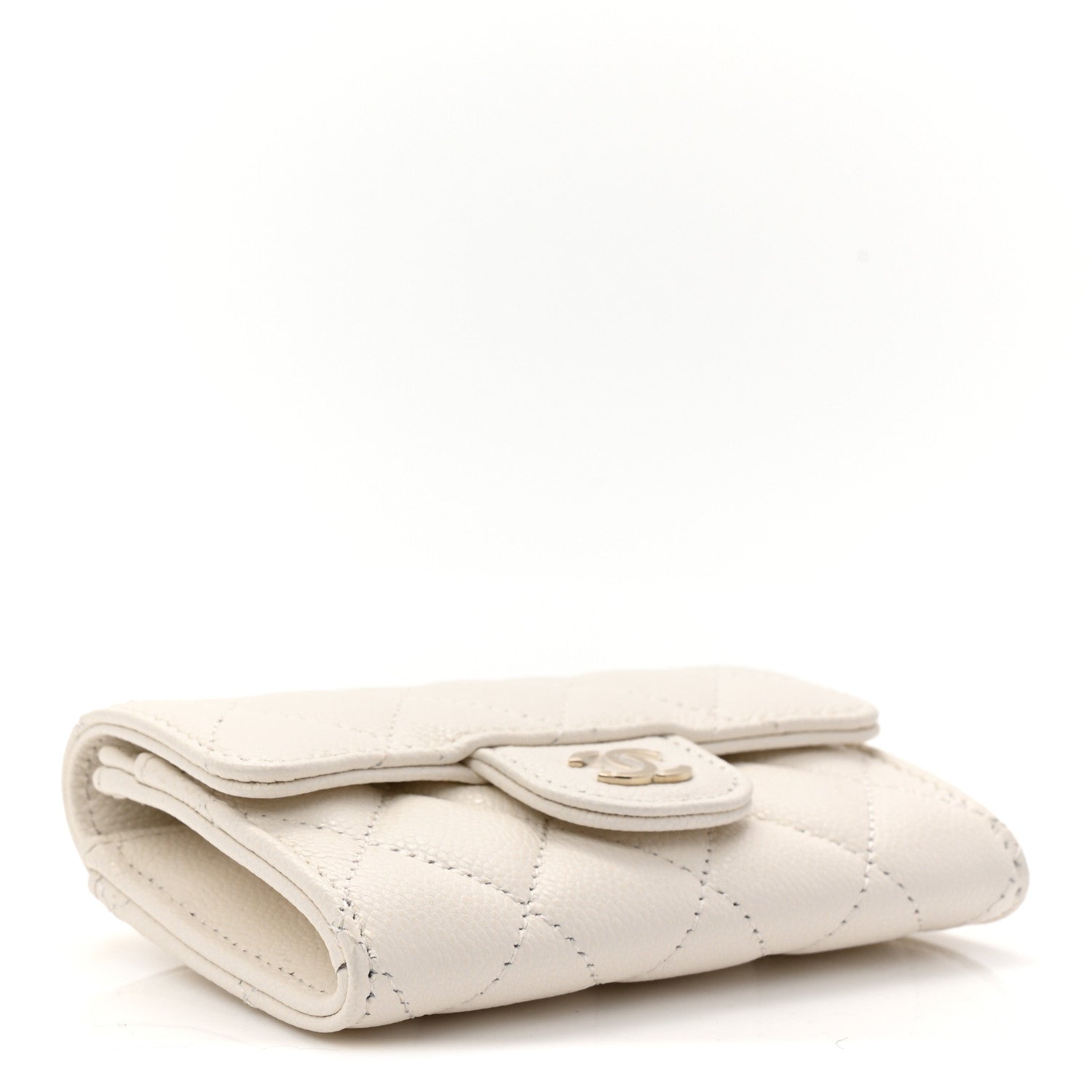Caviar Quilted Flap Card Holder Wallet White
