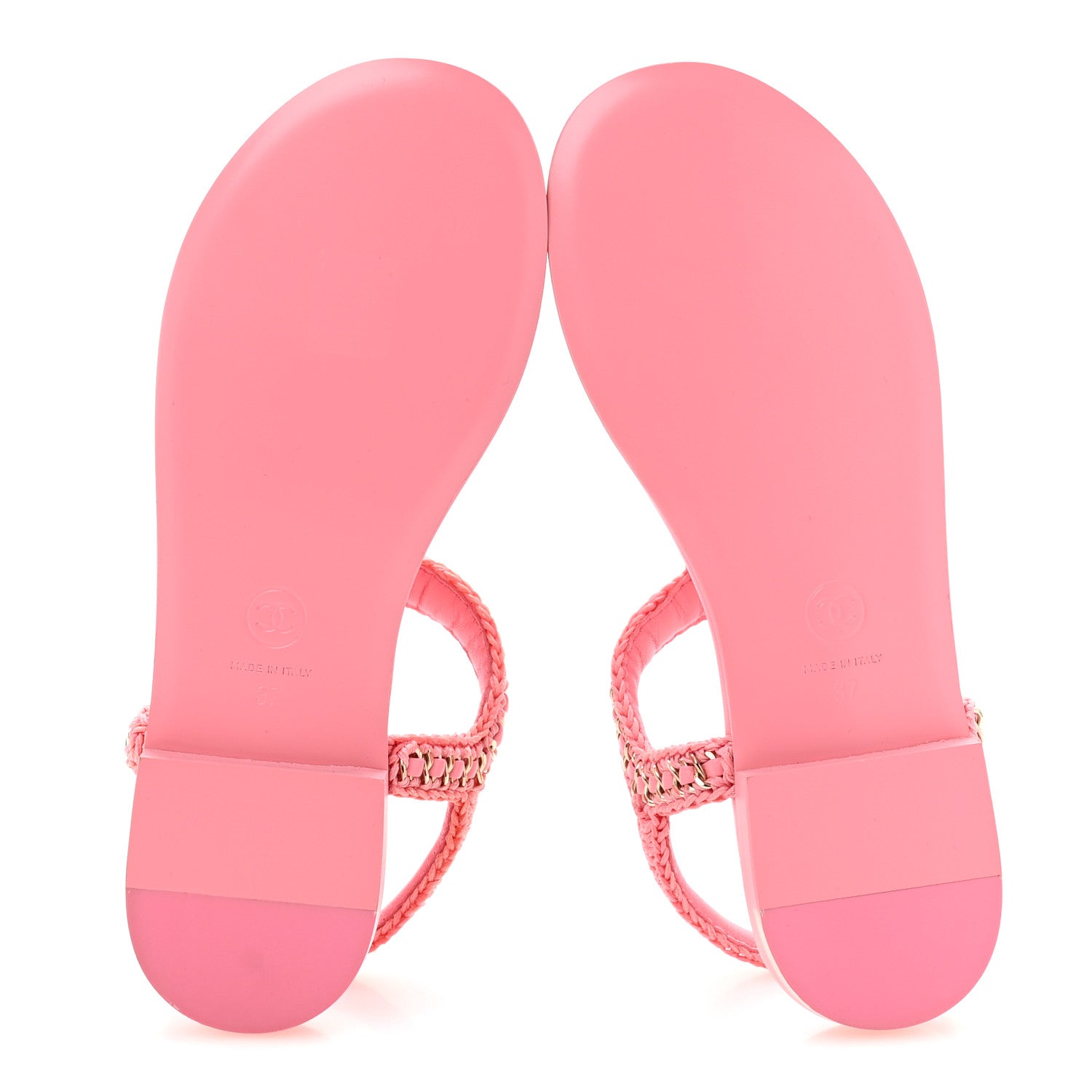 Lambskin Embroidered CC Thong Sandals 37 Pink