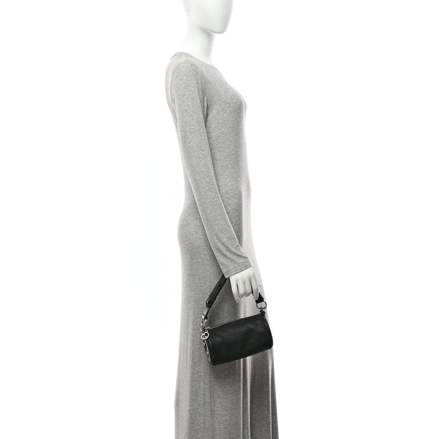 Sakai Be Green Calfskin Diagonal Stitched Mini Blondie Barrel Shoulder Bag Black