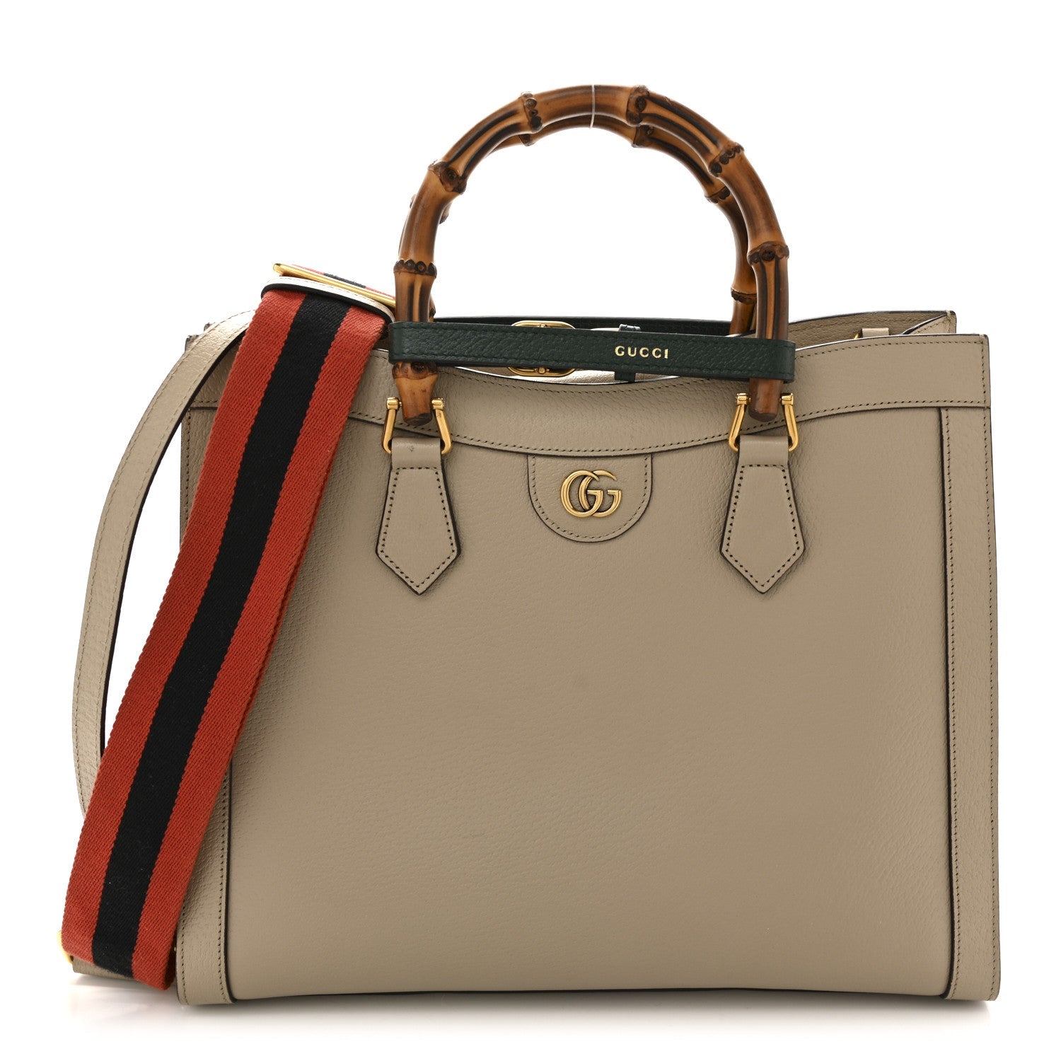 Textured Dollar Calfskin Web Medium Diana Tote Bag Oatmeal Vintage Green