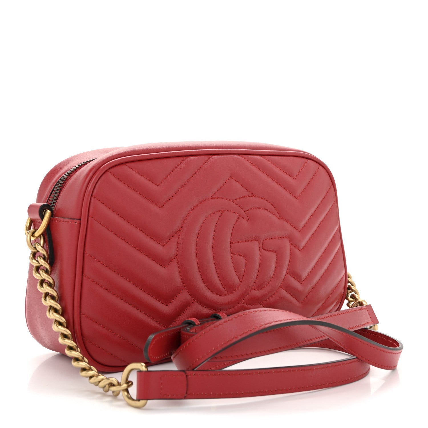 Calfskin Matelasse Small GG Marmont Chain Shoulder Bag Hibiscus Red