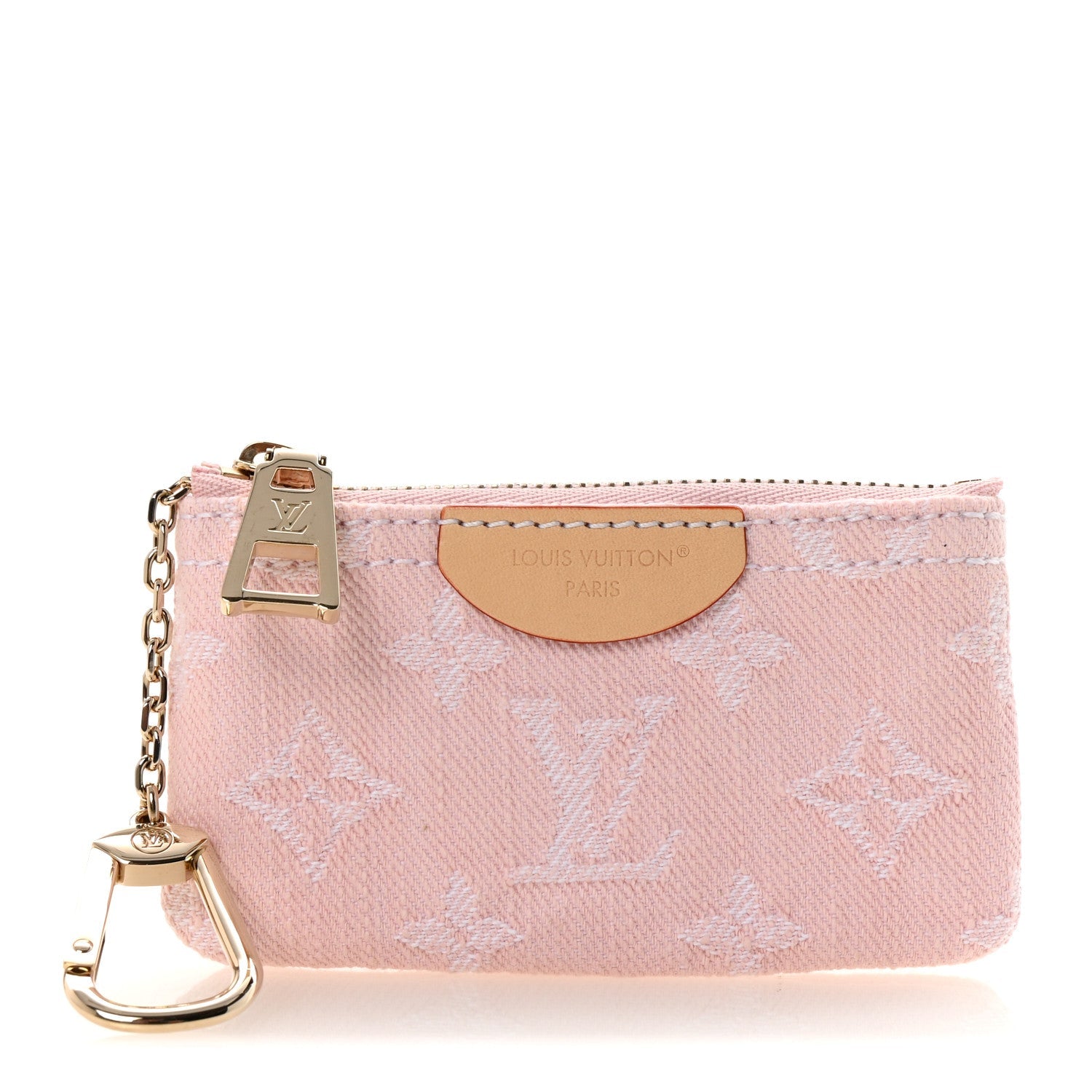 Monogram Denim Key Pouch Washed Pink