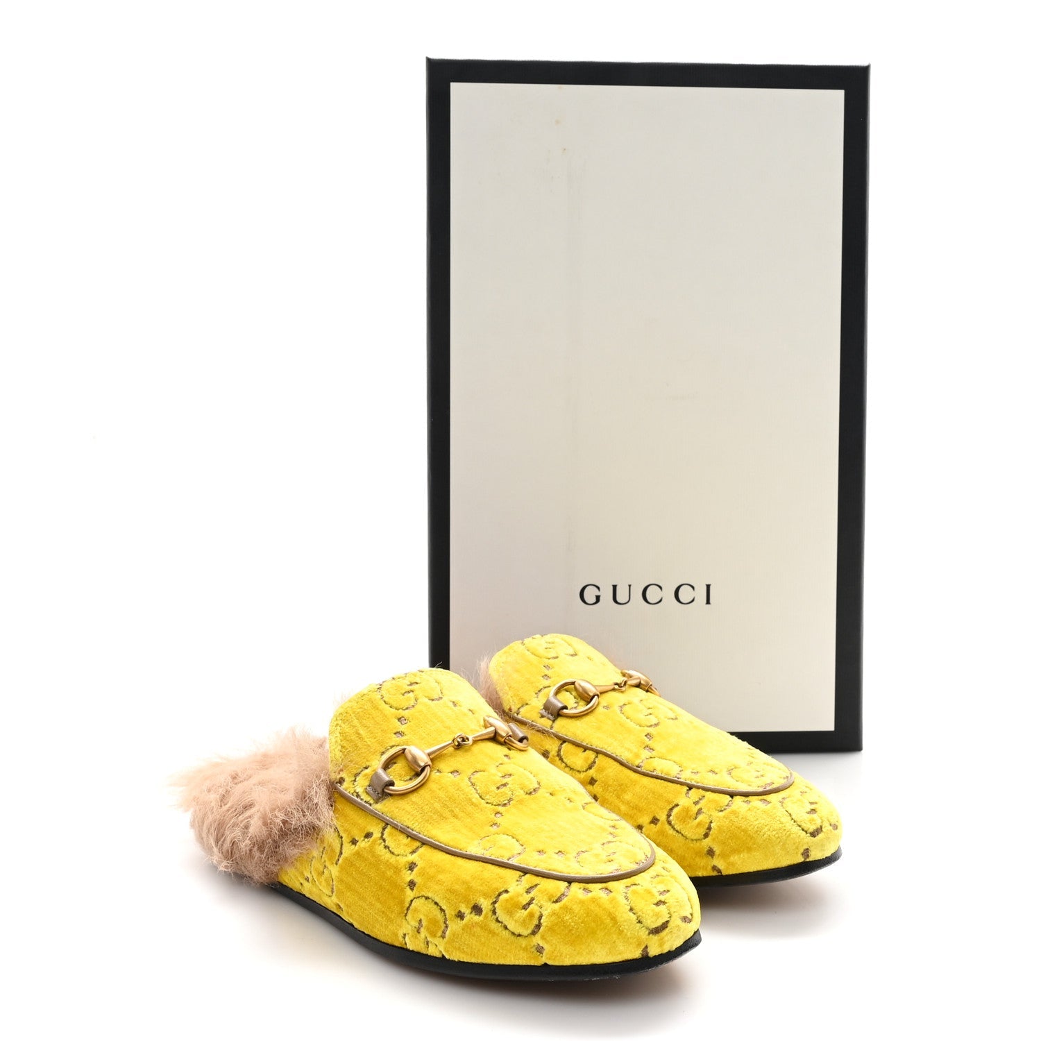 Velvet GG Monogram Fur Womens Princetown Slippers 35.5 Sunny Beige Mud Natural