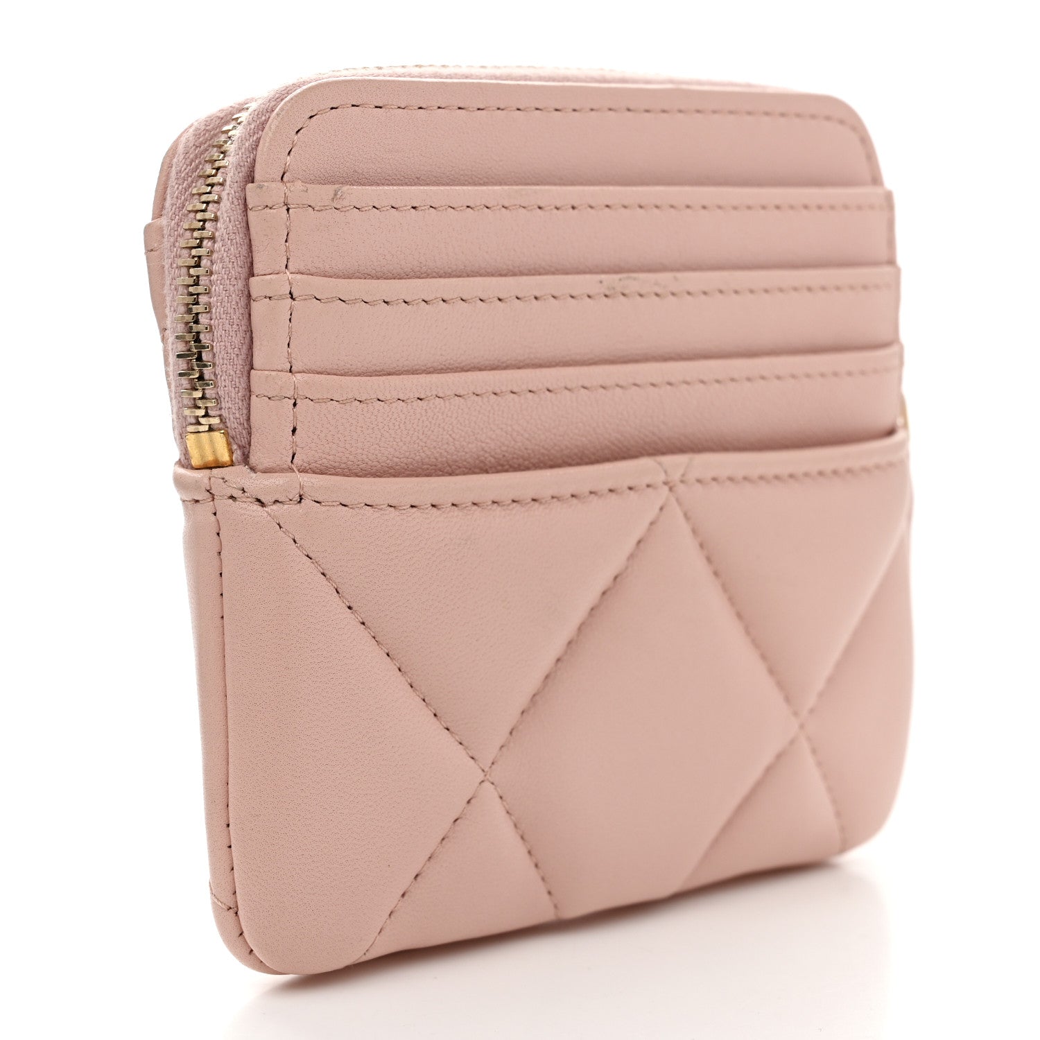 Quilted Chanel 19 Zip Card Holder Wallet Light Pink