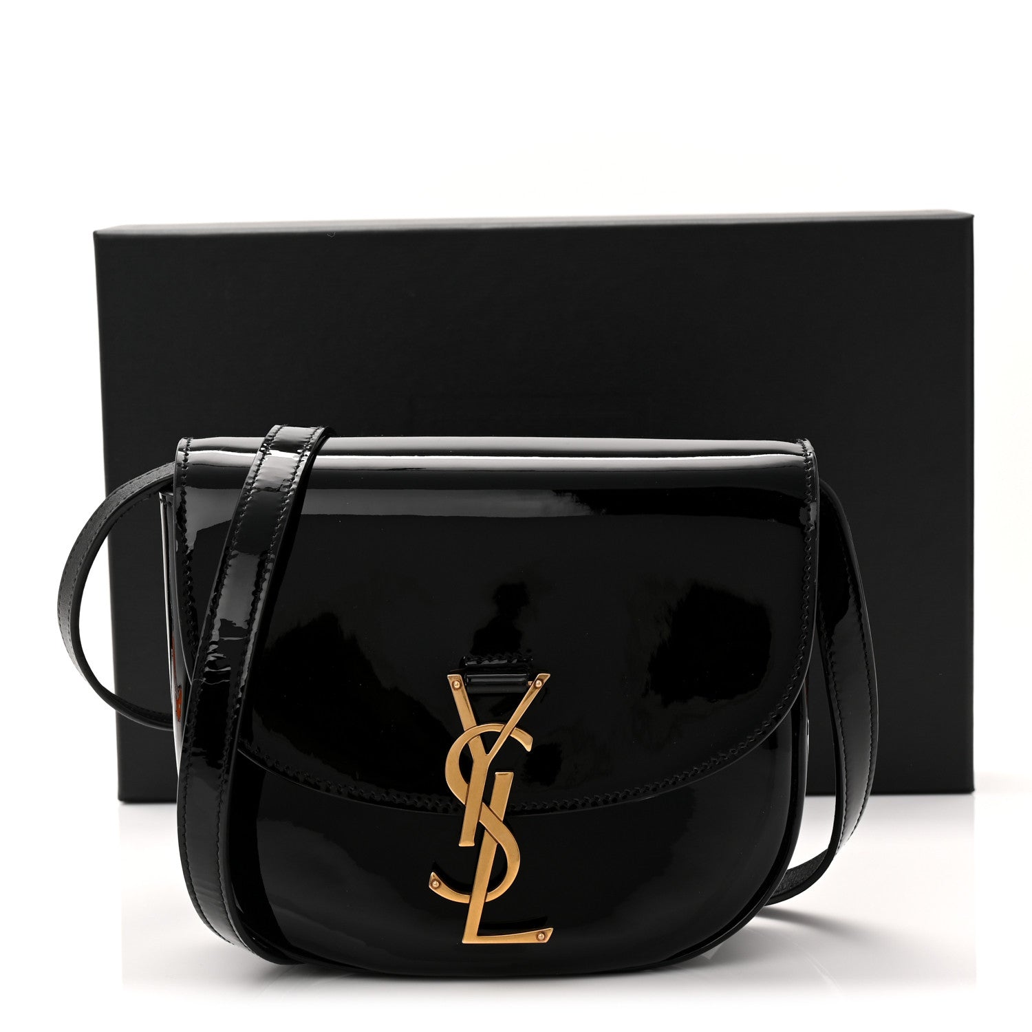 Patent Calfskin Classic Monogram Small Kaia Satchel Black