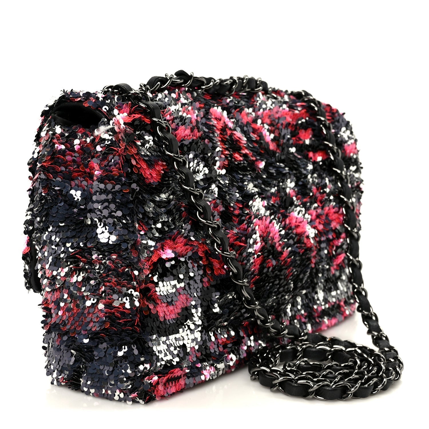Sequin Logo Single Flap Pink Silver Black