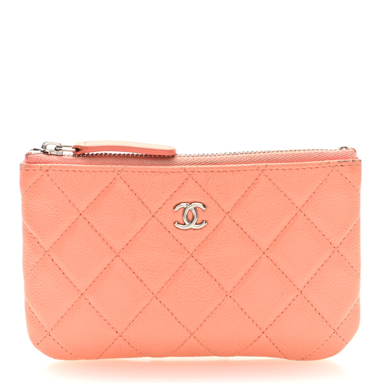 Caviar Quilted Small Cosmetic Case Coral