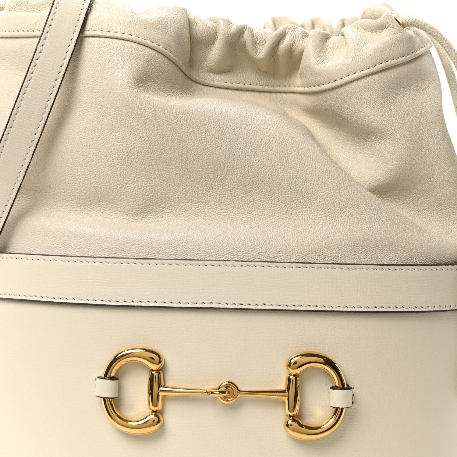 Azalea Sakai Calfskin Horsebit 1955 Drawstring Bucket Bag Mystic White