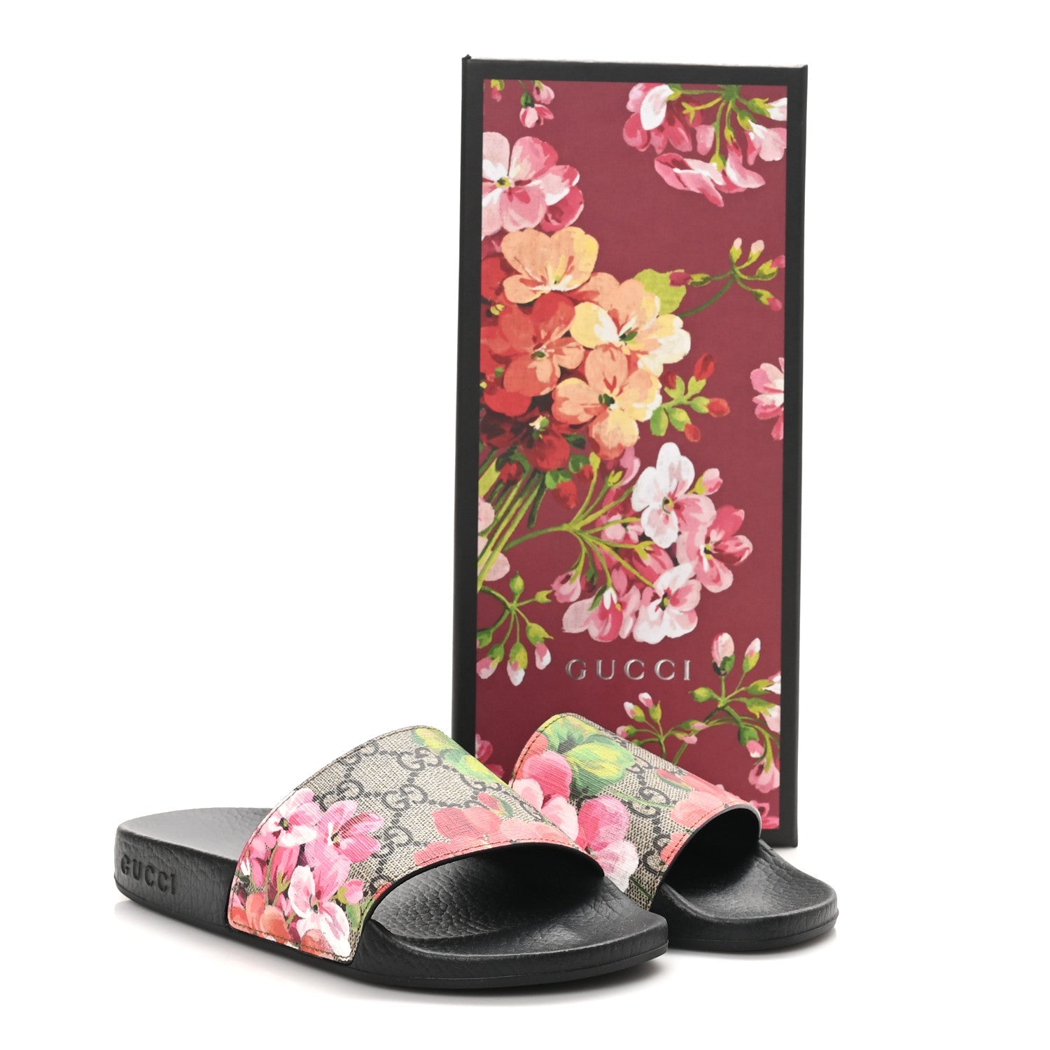 GG Supreme Monogram Blooms Slide Sandals 35 Beige Multicolor