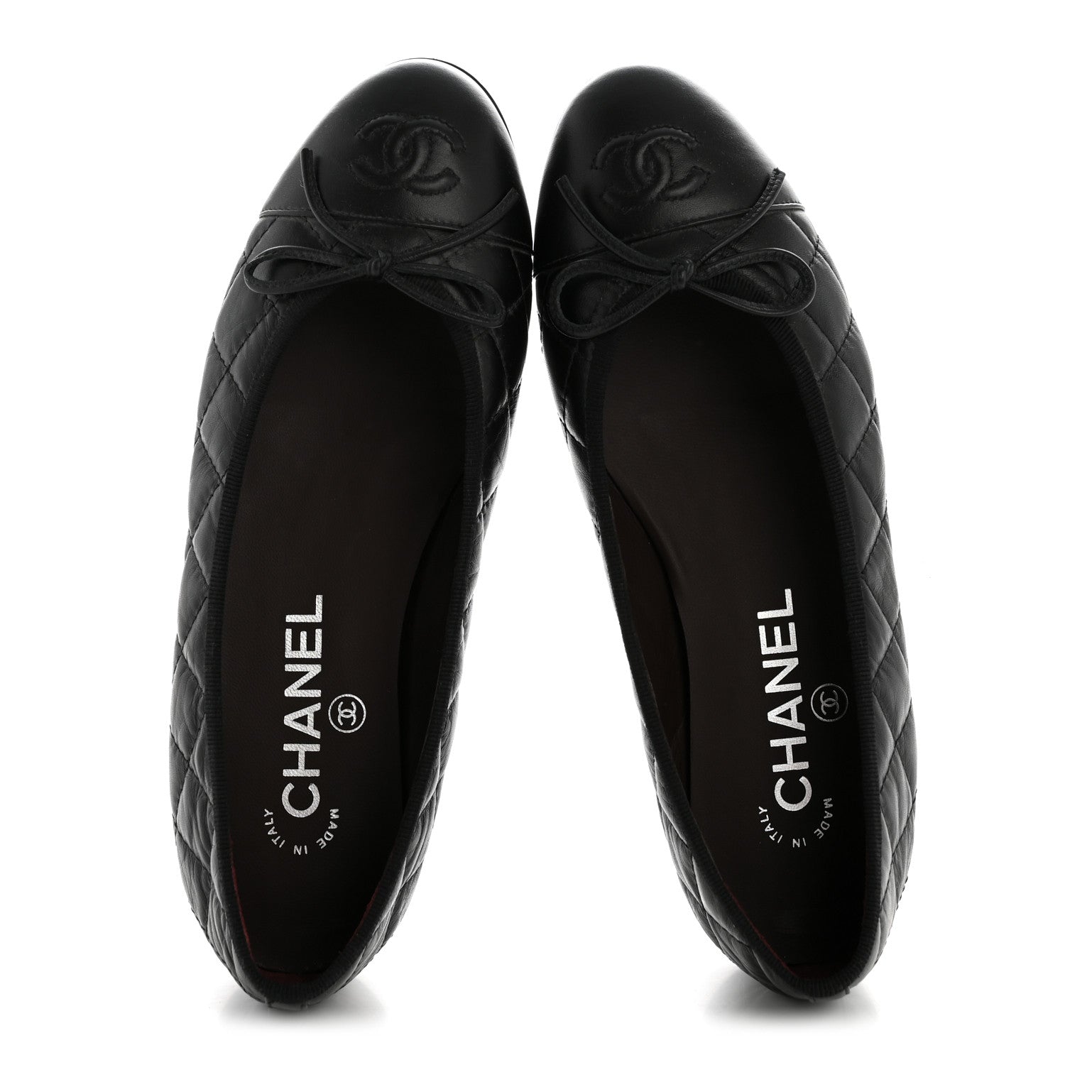 Aged Calfskin Quilted CC Cap Toe Ballerina Flats 35.5 Black