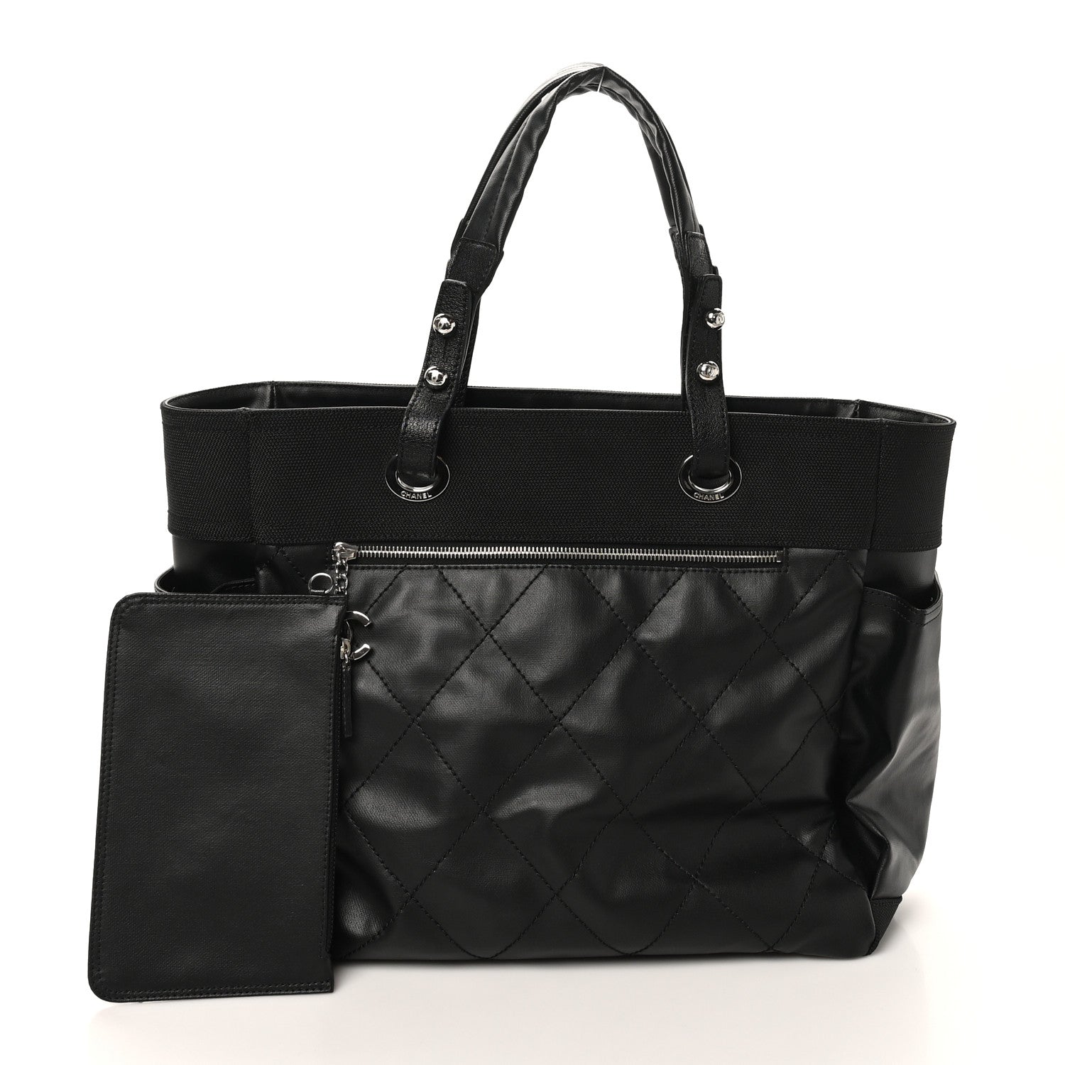 Coated Canvas Quilted Large Paris Biarritz Tote Black