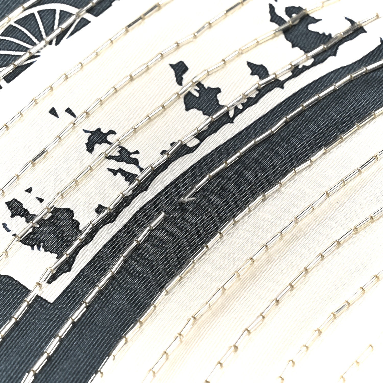 Silk Embroidered Paris Qui Roule Scarf 70  Ivoire Adoise