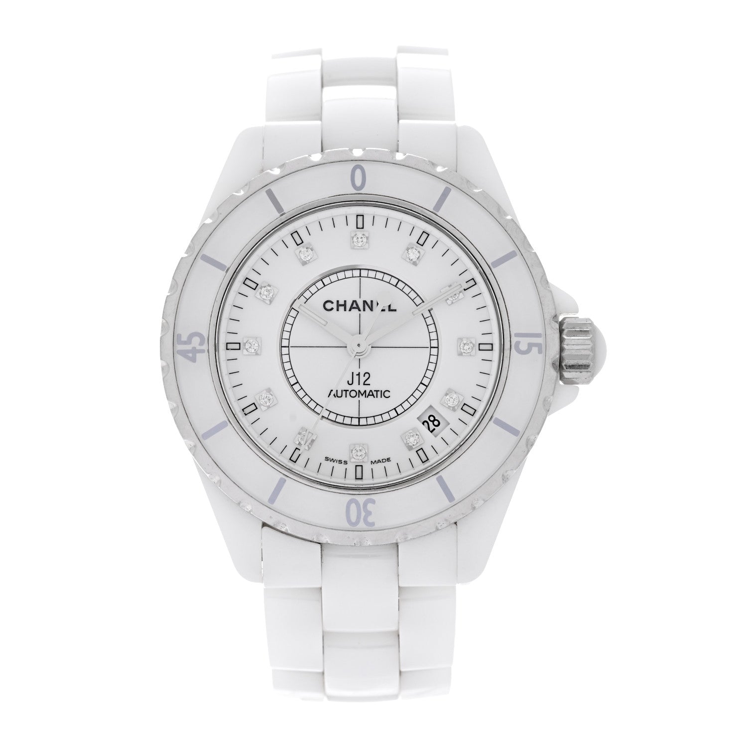 Stainless Steel Ceramic Diamond 38mm J12 Automatic Watch White