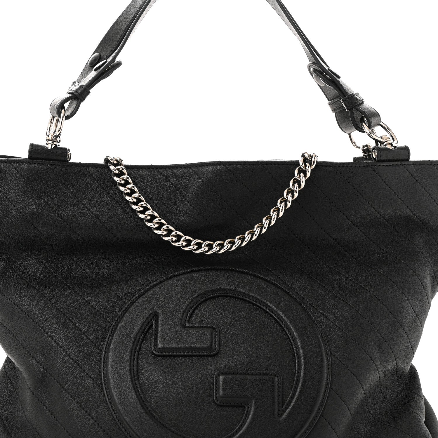Sakai Be Green Calfskin Diagonal Stitched Medium Blondie Tote  Black